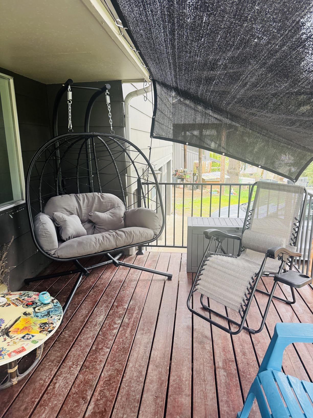 Double Egg Chair with Stand Hammock Swing Chair Foldable Hanging Loveseat, UV Resistant Removable Cushions, 700LBS Capacity for Bedroom, Balcony, Garden(BK-GR) customer photo 2