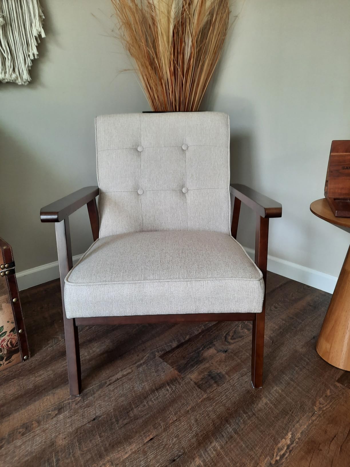 Bonzy Home Fabric Mid-Century Modern Accent Chair Set of 2, Upholstered Armchair with Solid Wood Frame, Reading Chair for Living Room, Bedroom customer photo 1