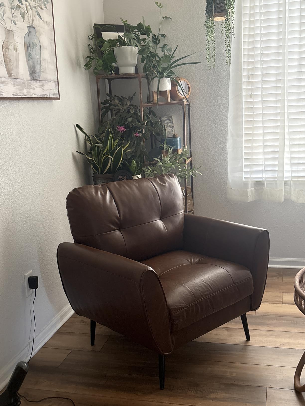 Brown Leather Accent Chair, Tufted Reading Arm Chair for Living Room Office | TYBOATLE, Faux Leather Upholstery, Leather Armchair, Mid-Century Modern, Tufted Design, Reading Chair, Office, Bedroom, Salon customer photo 2