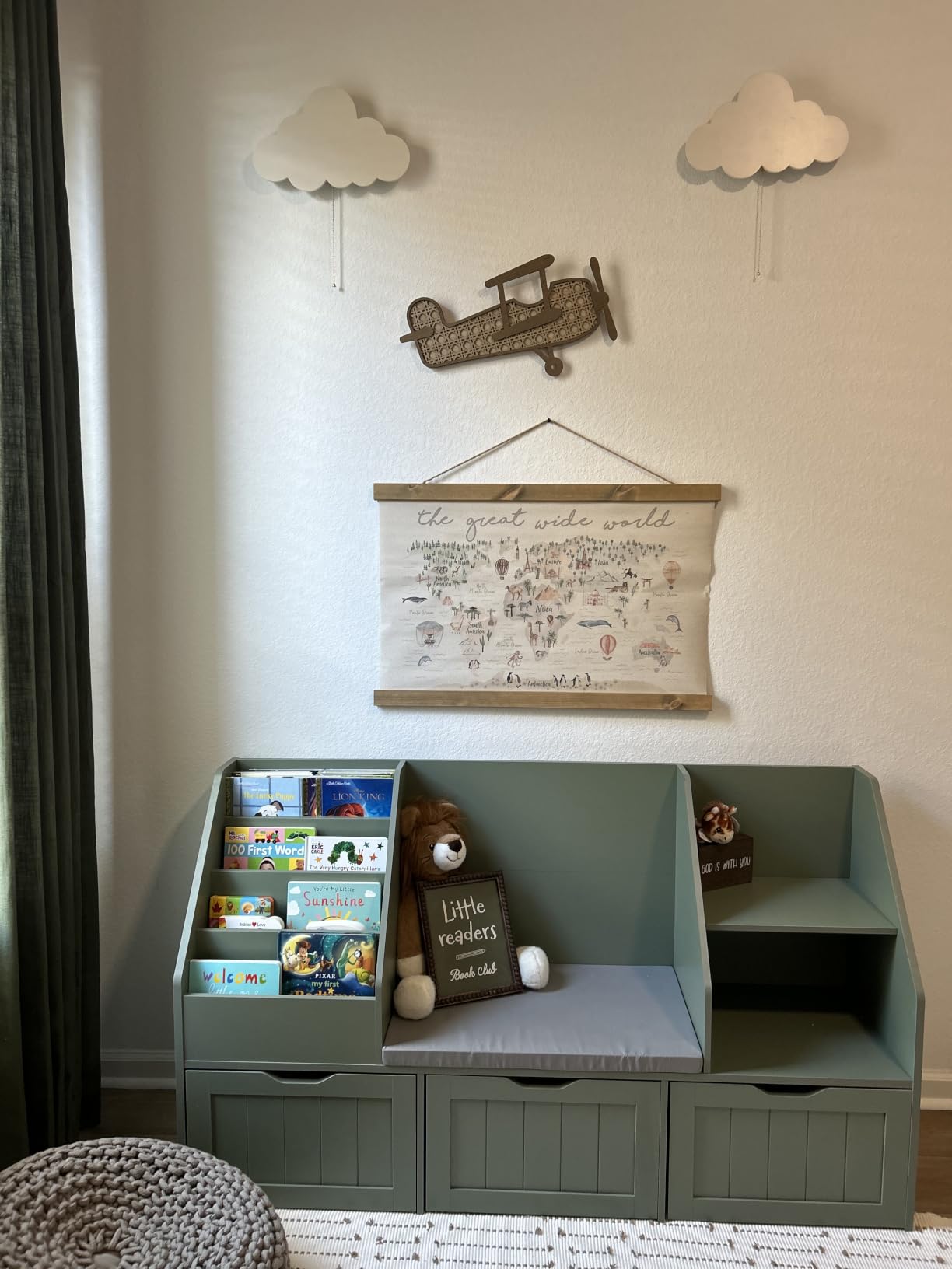 FOTOSOK Kids Bookshelf with Reading Nook, Toy Storage with Seat Cushion | 55.1'' Toy Storage Organizer with 3 Movable Drawers, Kids Reading Nook with Bench for Playroom, Bedroom, White customer photo 1