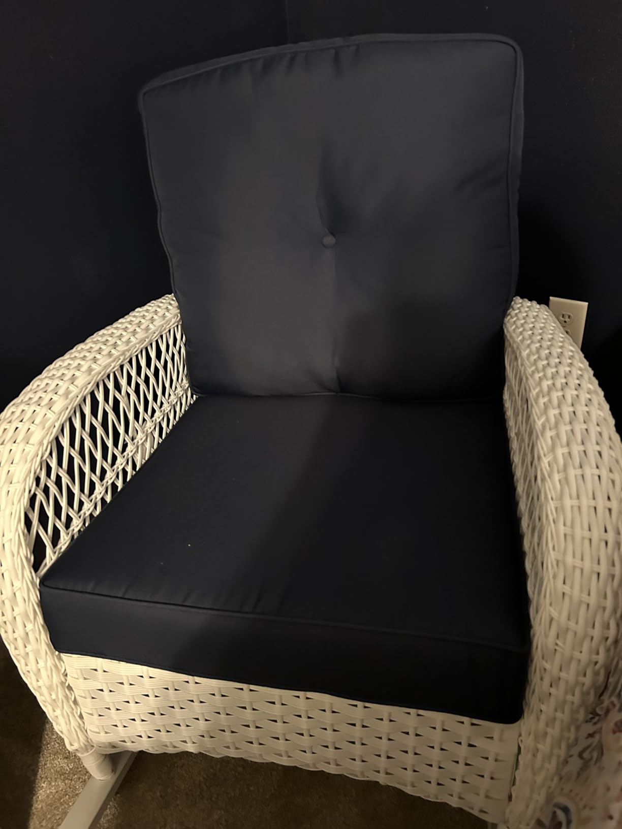MEETWARM Outdoor Wicker Rocking Chair, Rattan Patio Rocker Chairs with Cushions and High Back, All-Weather Patio Wicker Chair with Safe Rocking Design for Garden Backyard Porch, White/Beige customer photo 1