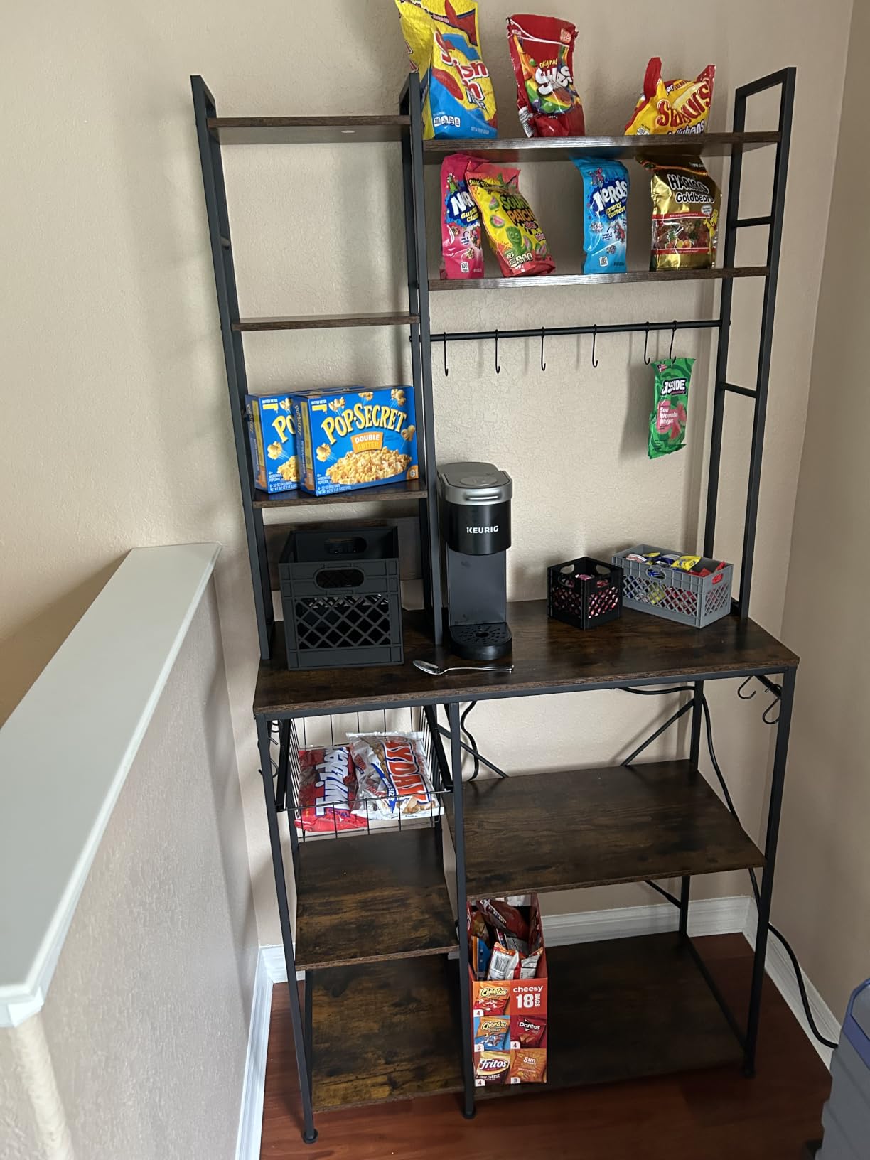 SNTD 6-Tier Bakers Rack with Power Outlets, 36 x 14.6 x 72 in, Rustic Brown | Large Capacity for Small Appliances, Stable Metal Frame with Wood Shelves, Pull-Out Basket, 14 Hooks customer photo 2