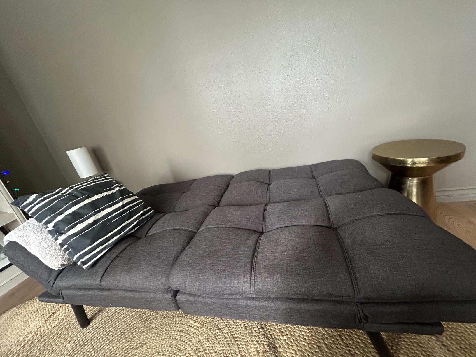 Futon Sofa Bed Convertible Couch, Memory Foam Futon Sofa Couch, Sleeper Futons Sofa Couches, Small Splitback Modern Loveseat Sofa Bed for Living Room, Office, Apartment, Linen Fabric, Dark Gray customer photo 1