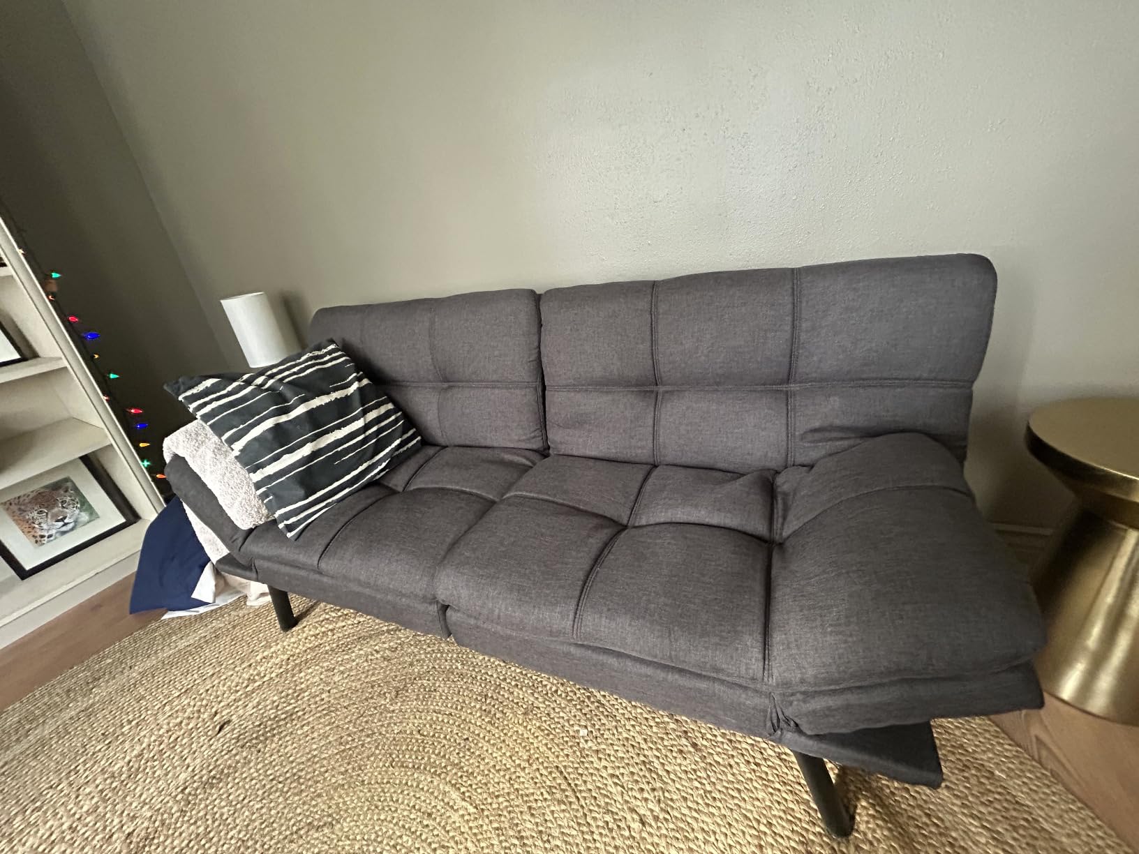 Futon Sofa Bed Convertible Couch, Memory Foam Futon Sofa Couch, Sleeper Futons Sofa Couches, Small Splitback Modern Loveseat Sofa Bed for Living Room, Office, Apartment, Linen Fabric, Dark Gray customer photo 2