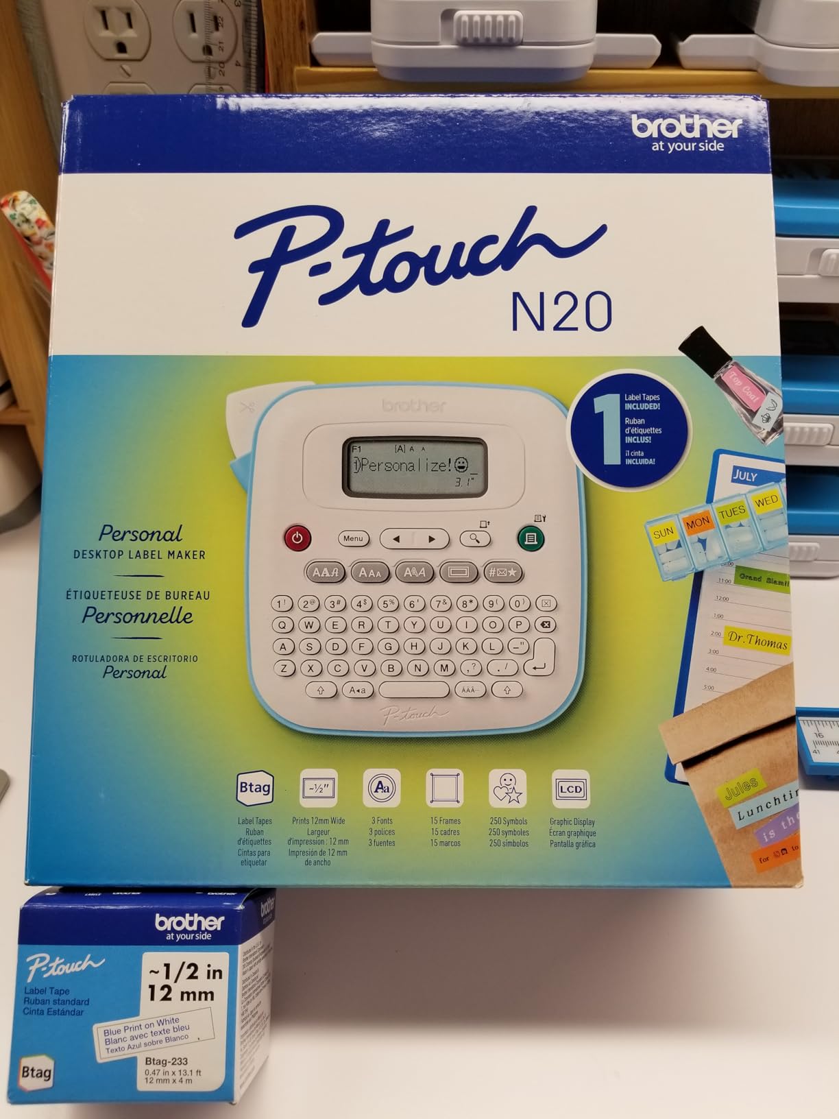 Brother P-Touch PT-N20 Personal Desktop Label Maker, Portable, Handheld and Prints, P-Touch Btag ~1/2 inch (12mm) Wide Color Personalized Label Tapes customer photo 2