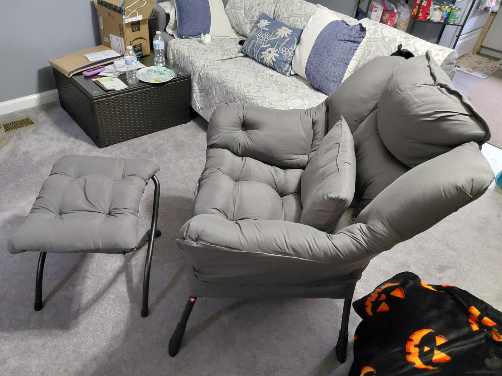 Lazy Chair with Ottoman, Reading Chair with Pillow, Dark Grey | Comfy Accent Lounge Chair with Pillow & folding Foot Stool, sturdy metal frame for bedroom, dorm or apartment, Living Room customer photo 2