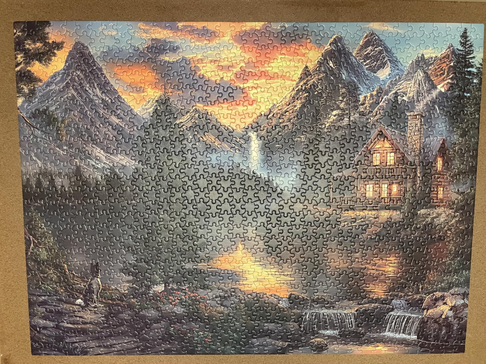 Adult Jigsaw Puzzle 1000 Piece Mountain Cabin | Features a serene lake cabin scene, finishing at 20x27 inches. Great for game nights on a table, puzzleboard, or floor. customer photo 1