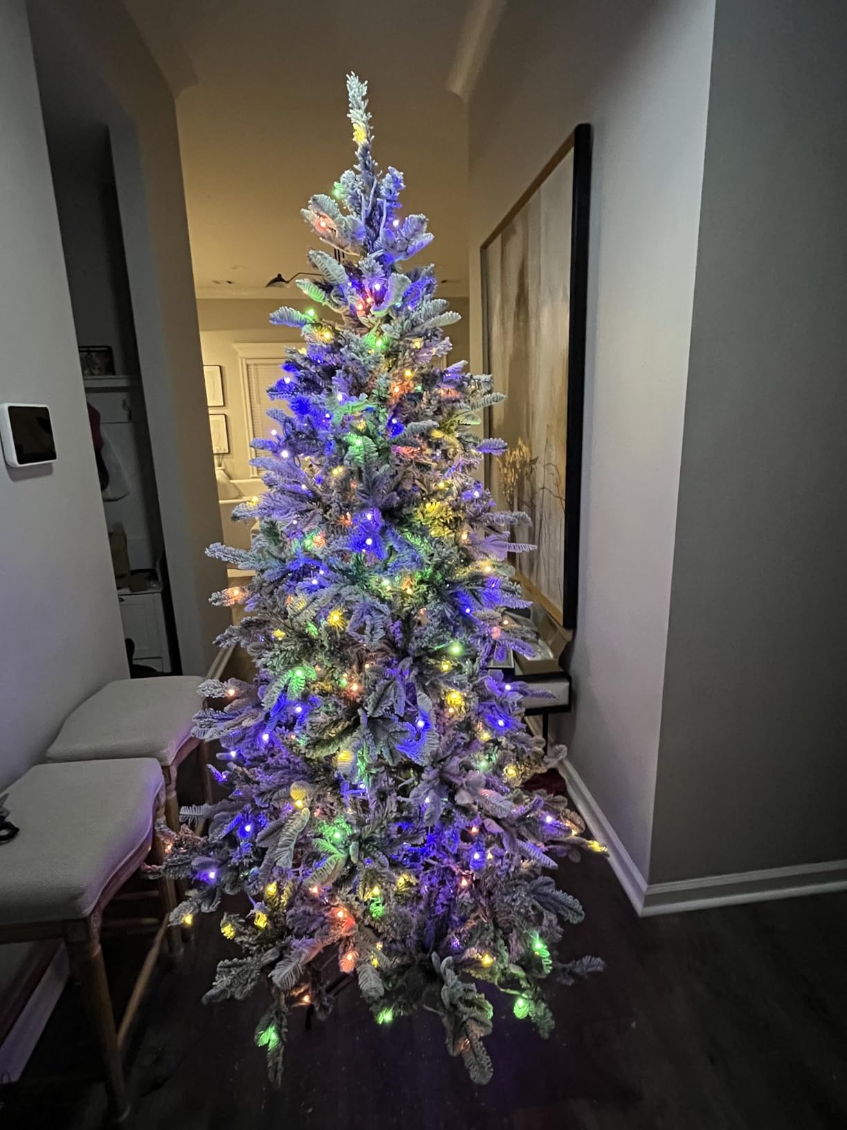 YITAHOME 6.5ft Prelit Natural Layered Flocked Christmas Tree with Remote | Snow Flocked Christmas Tree with 760 PE & PVC Mixed Tips and 350 Lights for Home, Office, Party Decoration customer photo 1