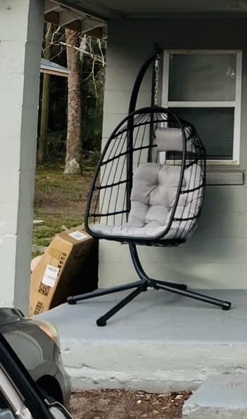 CHABATREE Egg Chair with Stand, Patio Rattan Wicker Hanging Swing Egg Chair Hammock Chair for Bedroom Porch Garden, Thickened Aluminum Alloy Steel Frame and UV Resistant Cushion, 350LBS Capacity customer photo 1