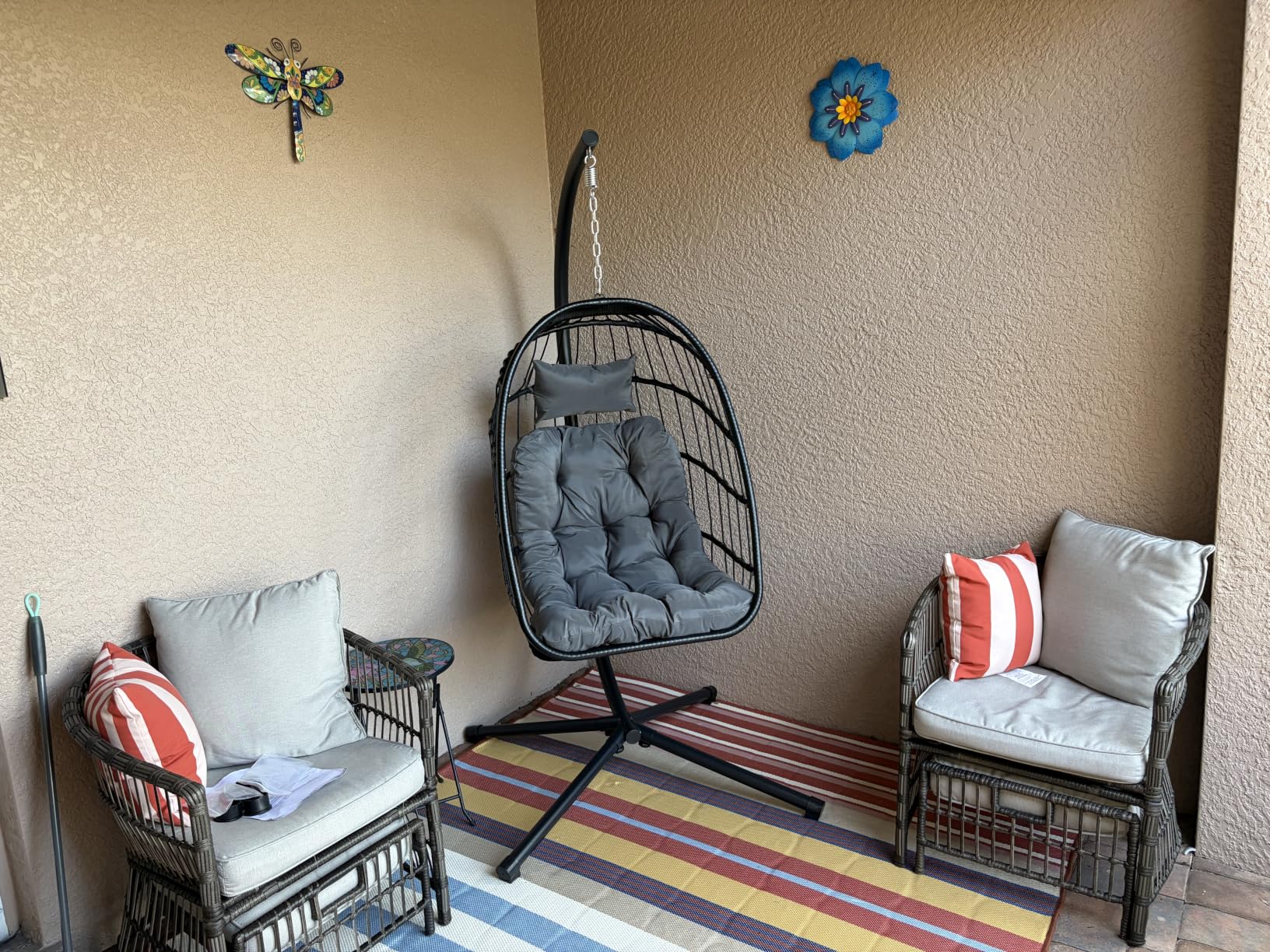 CHABATREE Egg Chair with Stand, Patio Rattan Wicker Hanging Swing Egg Chair Hammock Chair for Bedroom Porch Garden, Thickened Aluminum Alloy Steel Frame and UV Resistant Cushion, 350LBS Capacity customer photo 2