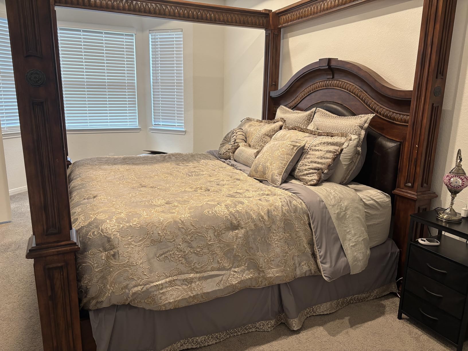Loom and Mill 9-Piece Luxury Jacquard Comforter Set, Gray+Beige Brown, King | Royal Elegant Damask Bedding Set, King Size Comforter Sets with Bed Skirt, Euro Shams, Decorative Pillows for All Season customer photo 1