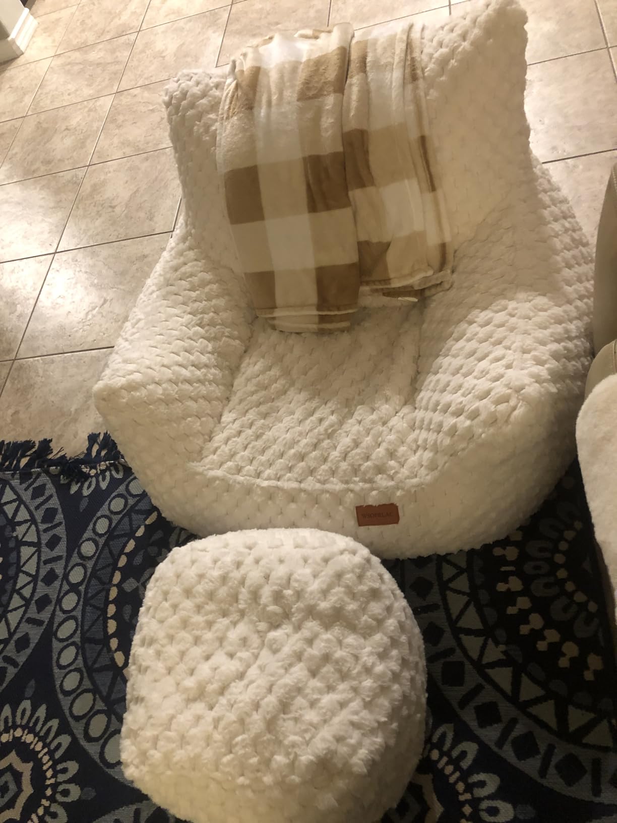 Bean Bag Chair with Ottoman, Modern Giant Bean Bag Couch Sofa with Footstool, Lounge Large Bean Bag Chairs for Adults Teens, Comfy Faux Fur Reading Chair for Bedroom, Living Room customer photo 2