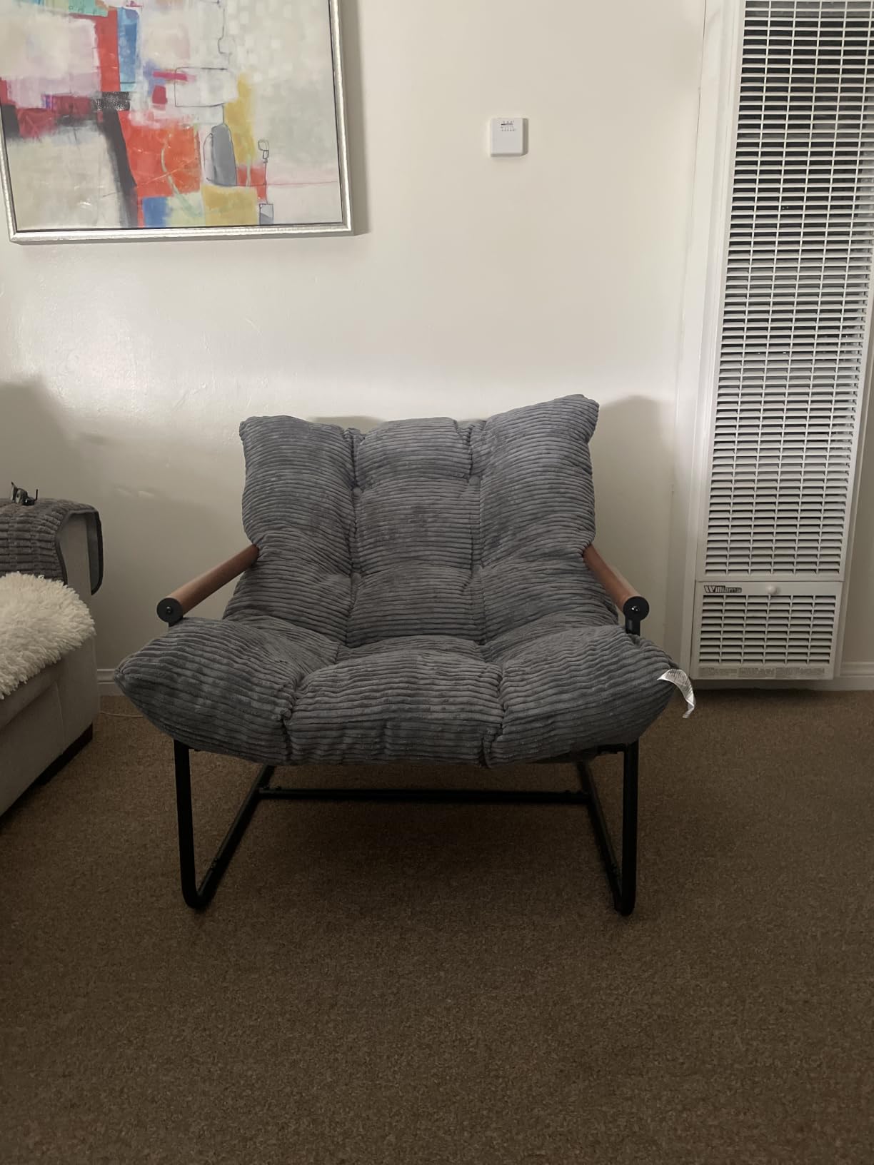 MAXYOYO Modern Accent Chair, Comfy Living Room Chair with Metal Frame | Accent Chair Upholstered Armchair with Soft Cushion for Bedroom Balcony Lounge Reading Room, Dark Grey customer photo 1