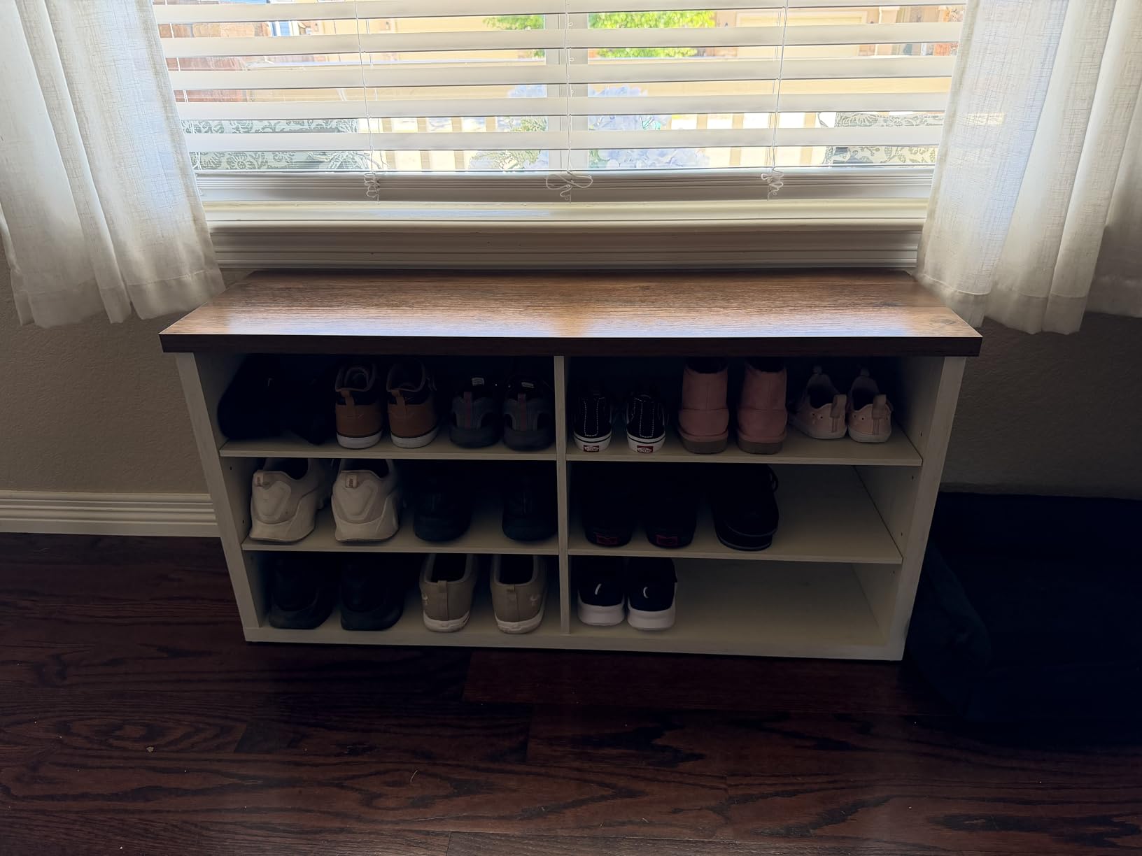 VASAGLE LIRY Collection - Shoe Storage Bench with Removable Cushion, Shoe Rack with Padded Seat, Entryway Bench with 6 Open Compartmens, Adjustable Shelves, Cloud White ULSB105W01 customer photo 2