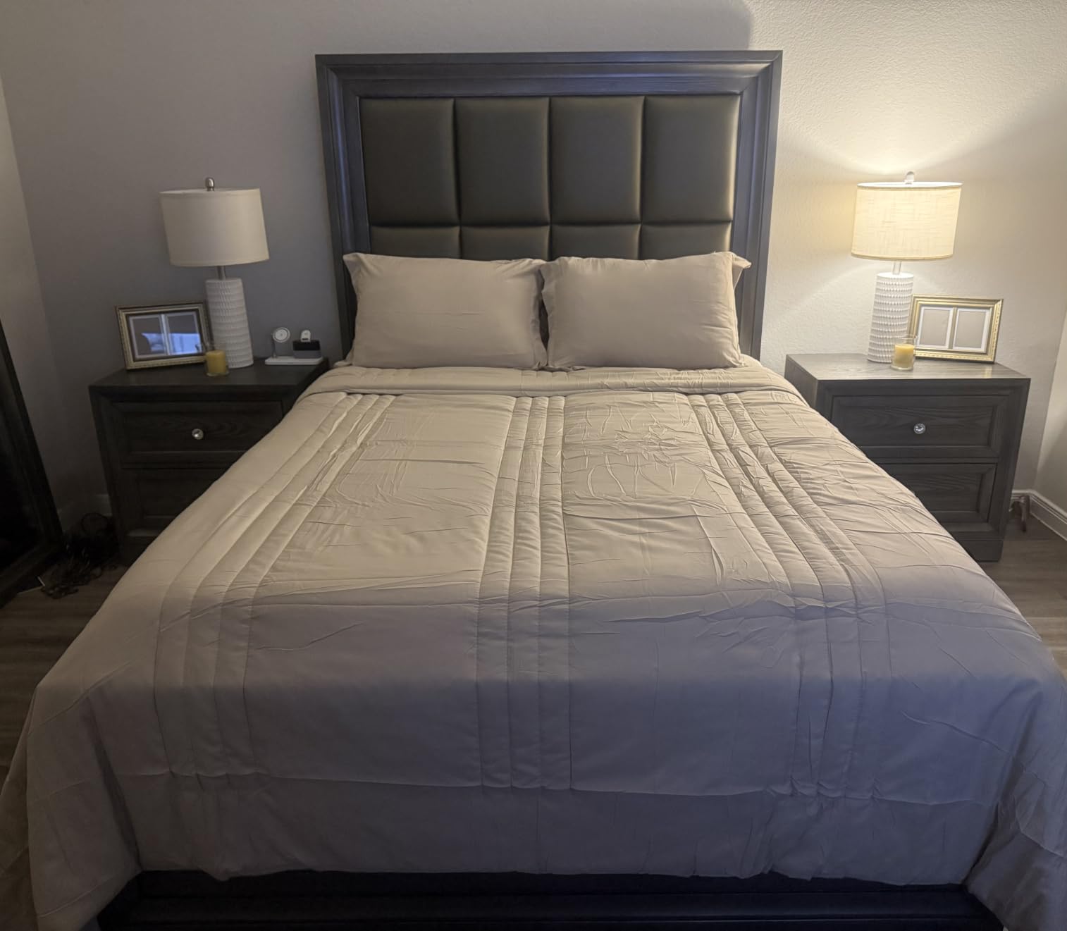 Queen Comforter Set-7 Pieces White Soft Bed in a Bag Queen Bedding Sets | Monbix All-Season Vertical Quilted Comforter with Sheets, Pillow Shams & Pillowcases customer photo 1