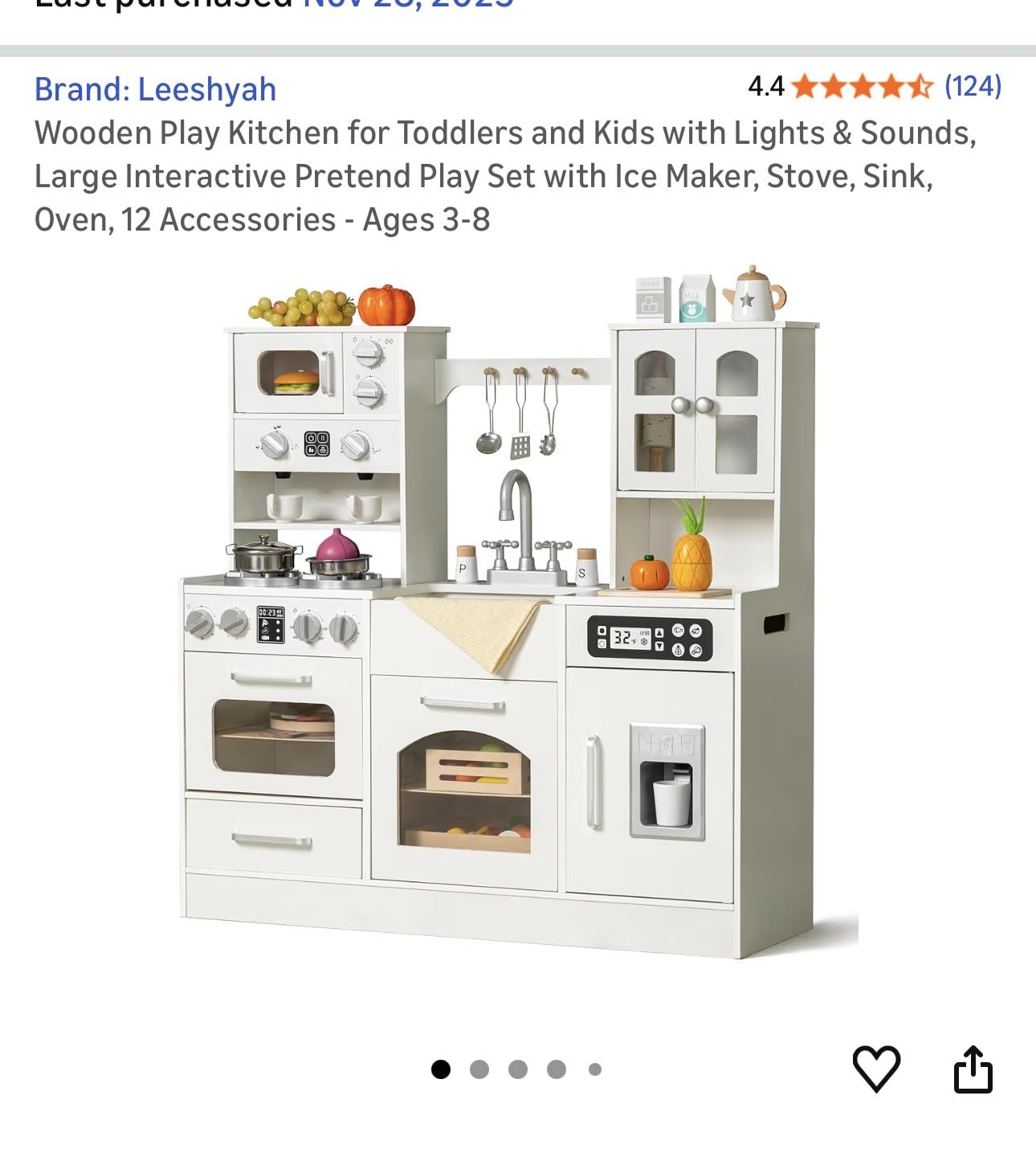 Wooden Play Kitchen with Real Lights & Sounds, Modern Kids Kitchen Playset | Coffee Maker, Ice Maker, Stove, Sink, Oven, Cabinets & 12 Accessories customer photo 2