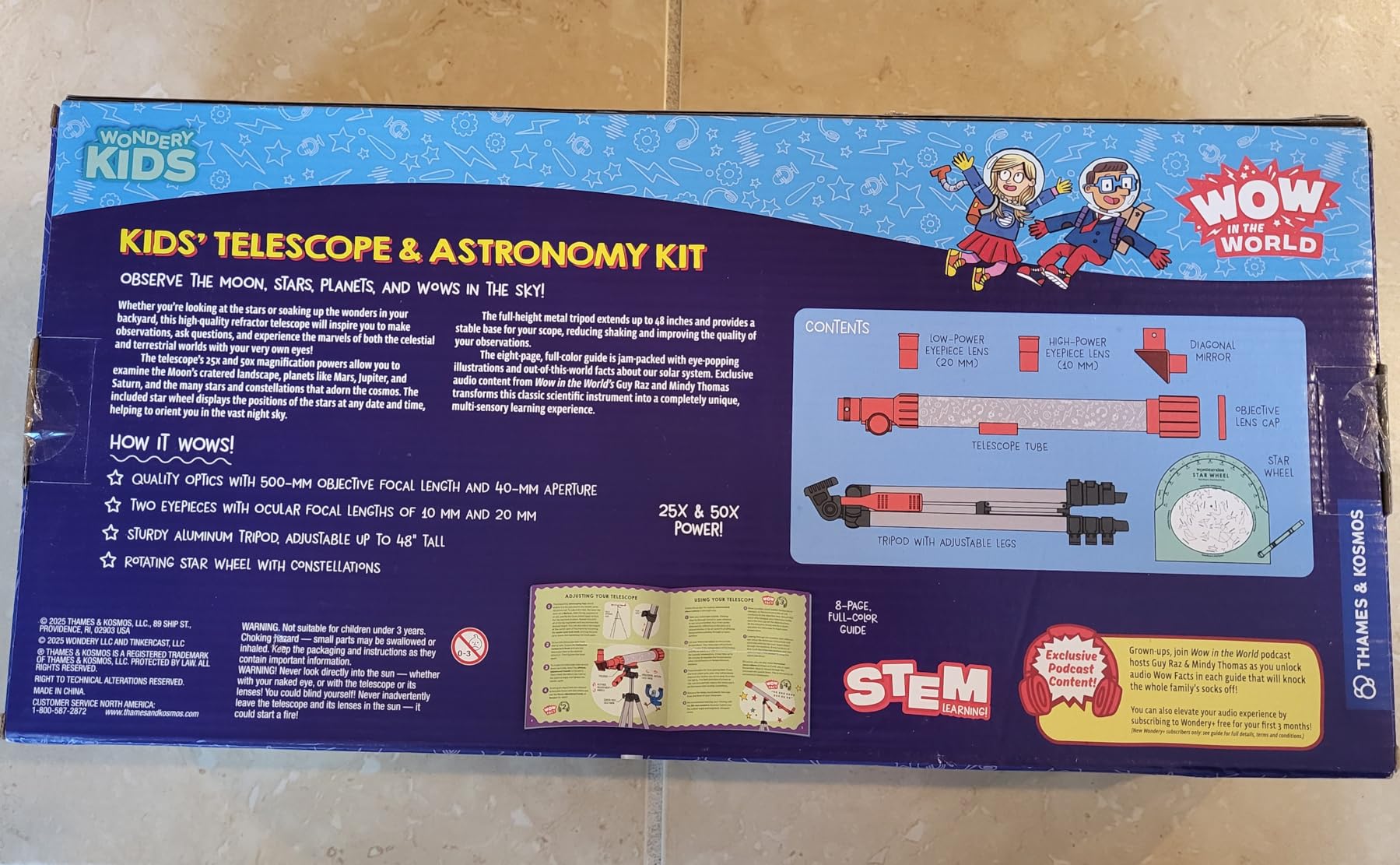 Wow in the World Kids’ Telescope & Astronomy Kit, 25x & 50x Magnification, Adjustable 48” Tripod, Includes Star Wheel & Companion Audio Content, Intro to Astronomy for Ages 6+ by Thames & Kosmos customer photo 1