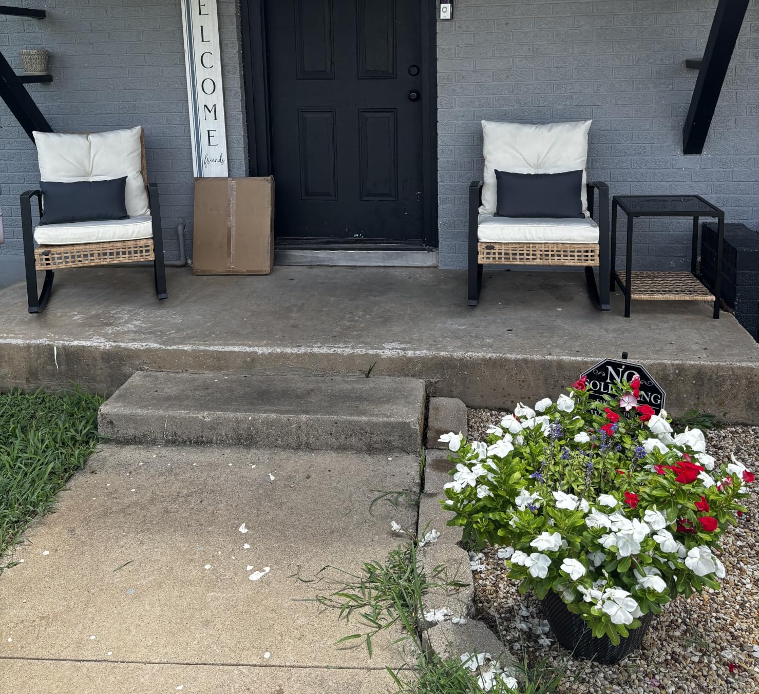 3 Piece Patio Rocking Chairs Set of 2, Outdoor Rocking Chair Bistro Set with Tempered Glass Coffee Table and Thick Lumbar Pillow Set, Front Porch Chairs for Garden, Backyard, Poolside (Beige) customer photo 1