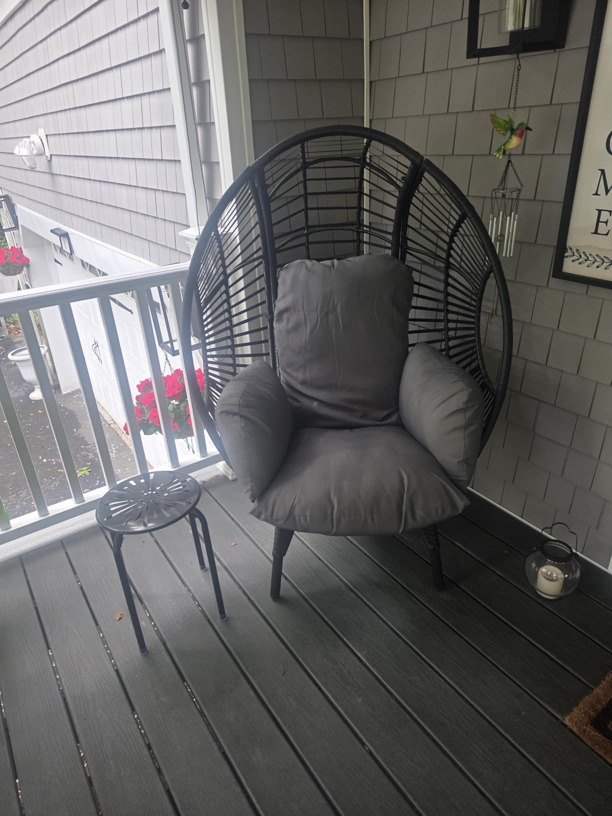 Oversized Wicker Egg Chair, Outdoor Indoor Rattan Patio Egg Lounge Chairs with Cushion 500lbs Capacity for Living Room, Balcony, Backyard(Black) customer photo 1