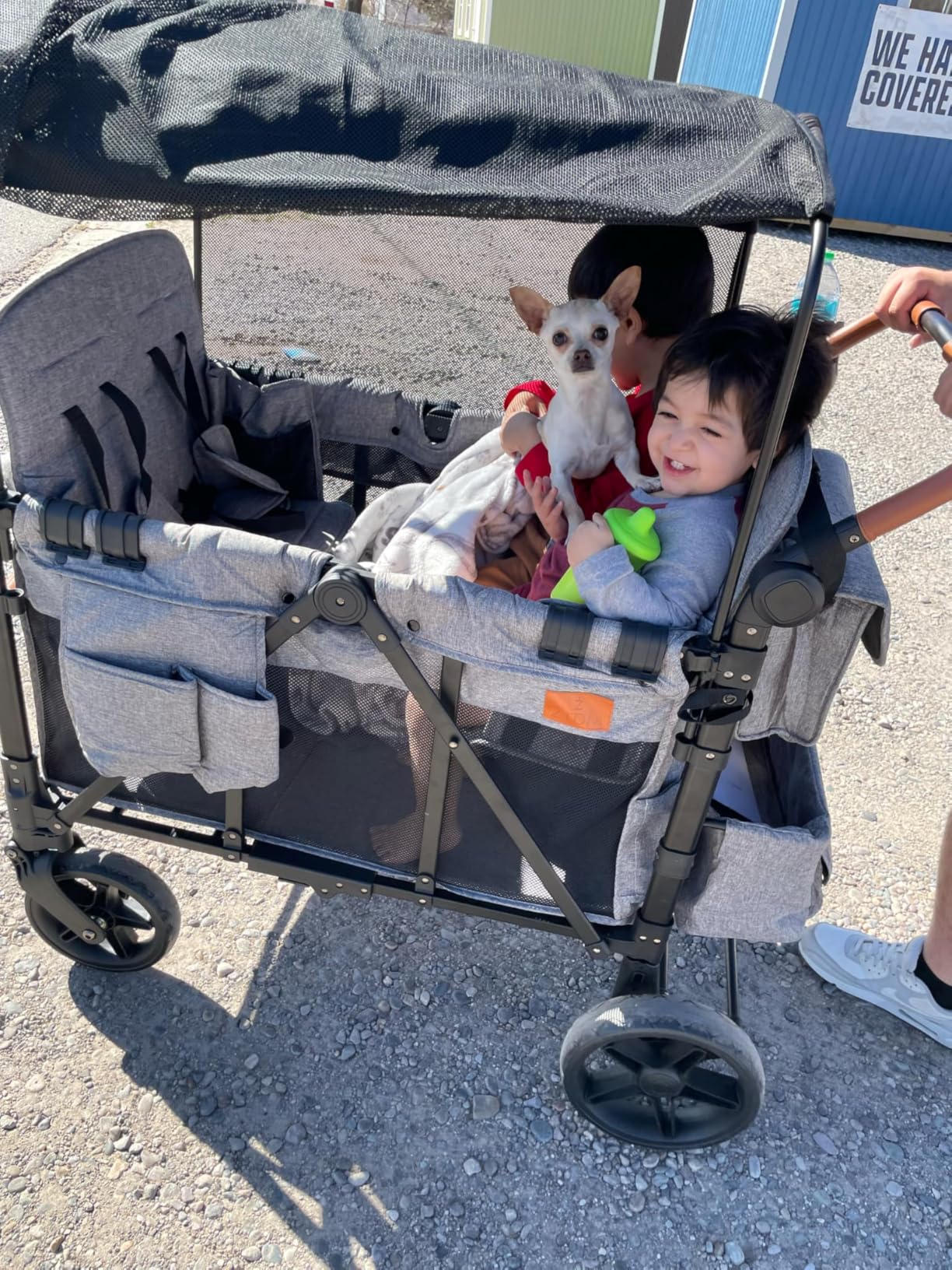 ZTDM Wagon Stroller for 4 Kids, All-Terrain Wagon for Toddler with Canopy, Parent Organizer, Shoulder Bag, Adjustable Handlebar, Phone Holder, High Seat & 5 Point Harness, Ultimate Quad (Black) customer photo 2