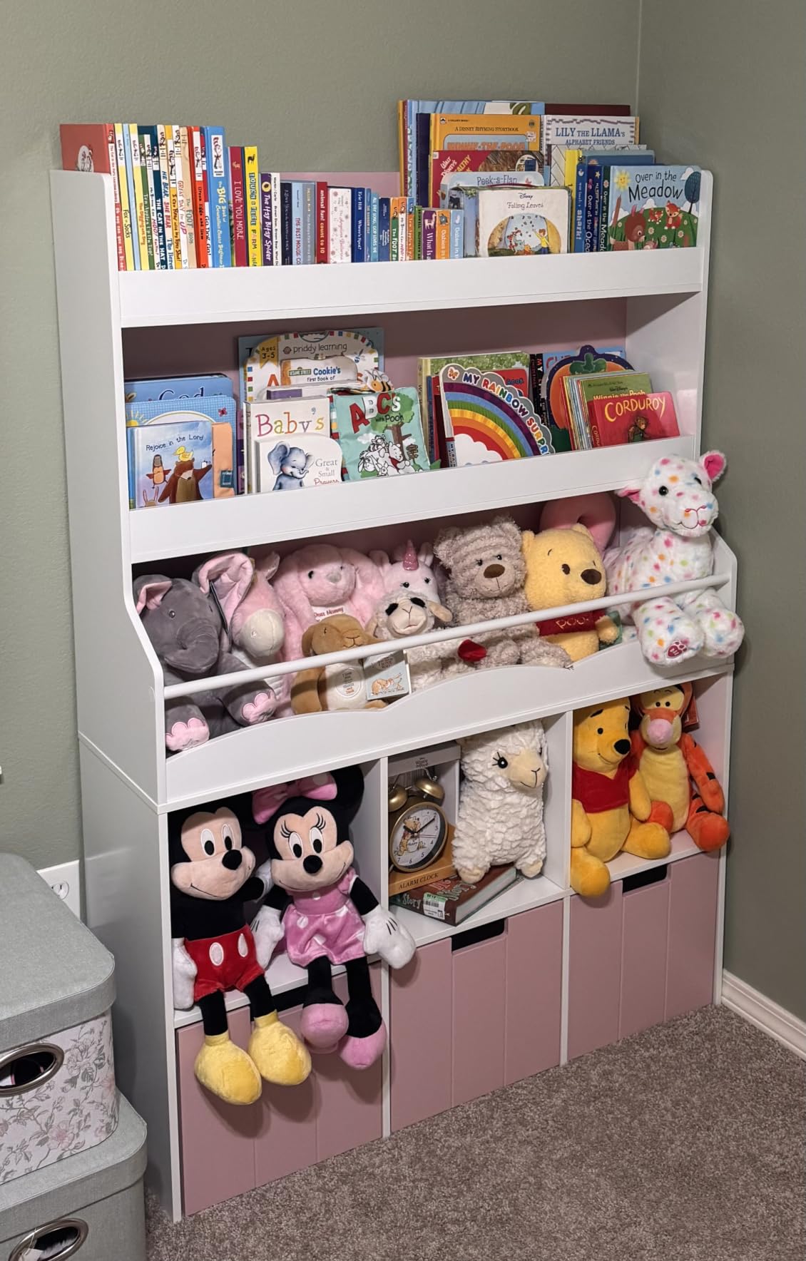 HITHOS Toy Storage Organizer w/Bookshelf and Stuffed Animal Organizer, White customer photo 2