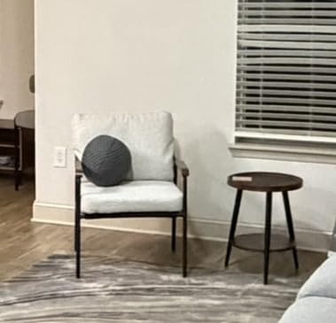 VINGLI Mid-Century Modern Accent Armchair for Small Space, Small Comfy Upholstered Leisure Reading Chair with Wood Armrest for Bedroom, Living Room, Waiting Room, Linen Beige customer photo 1
