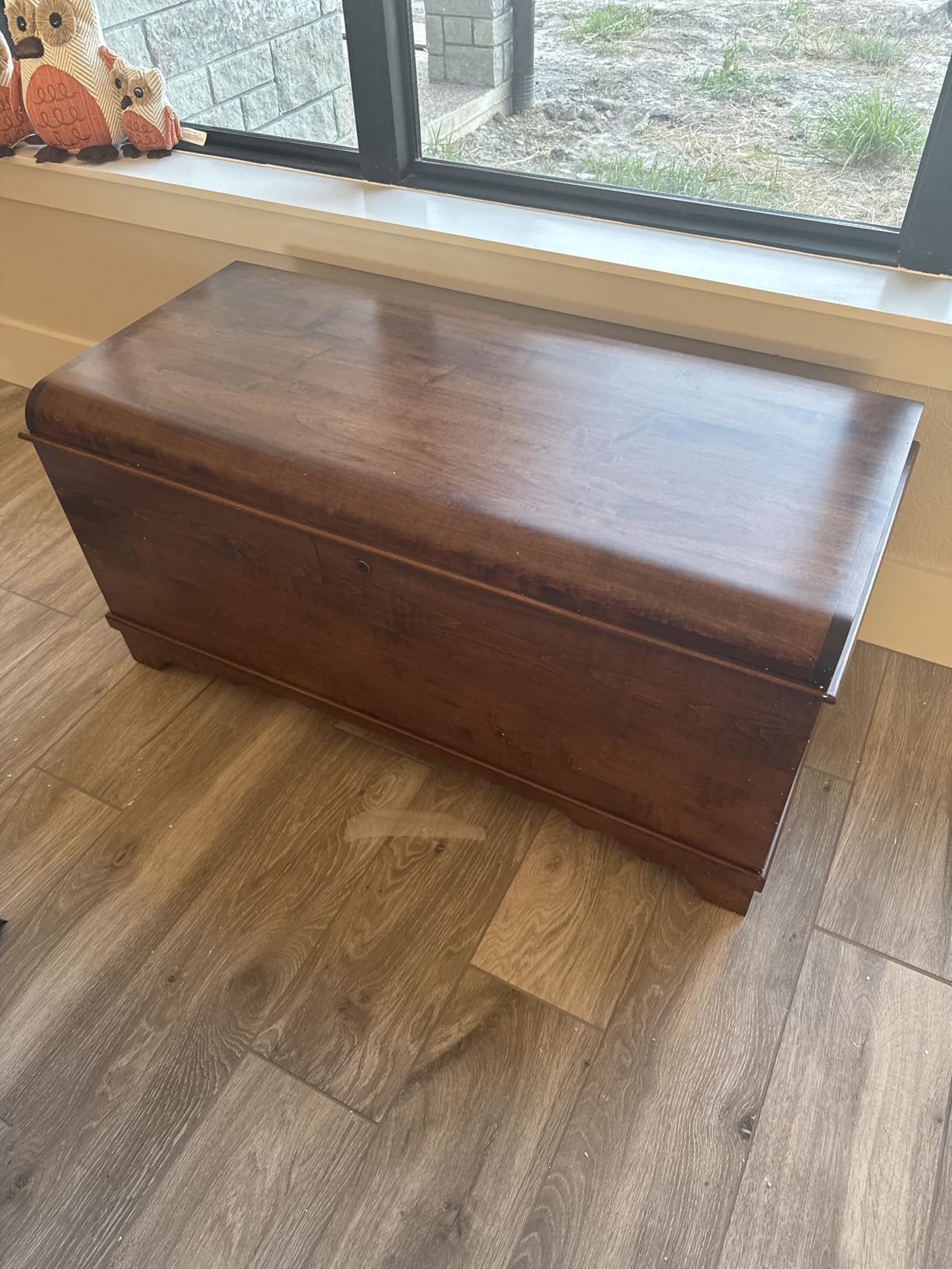 Cedar Hope Chest with Waterfall Top and Tray, Amish Made Wooden Storage Trunk Box for Bedroom, Blanket, Clothes, Anti-Slam Hinges and Lock, Brown Maple Wood, Asbury Stain, 36