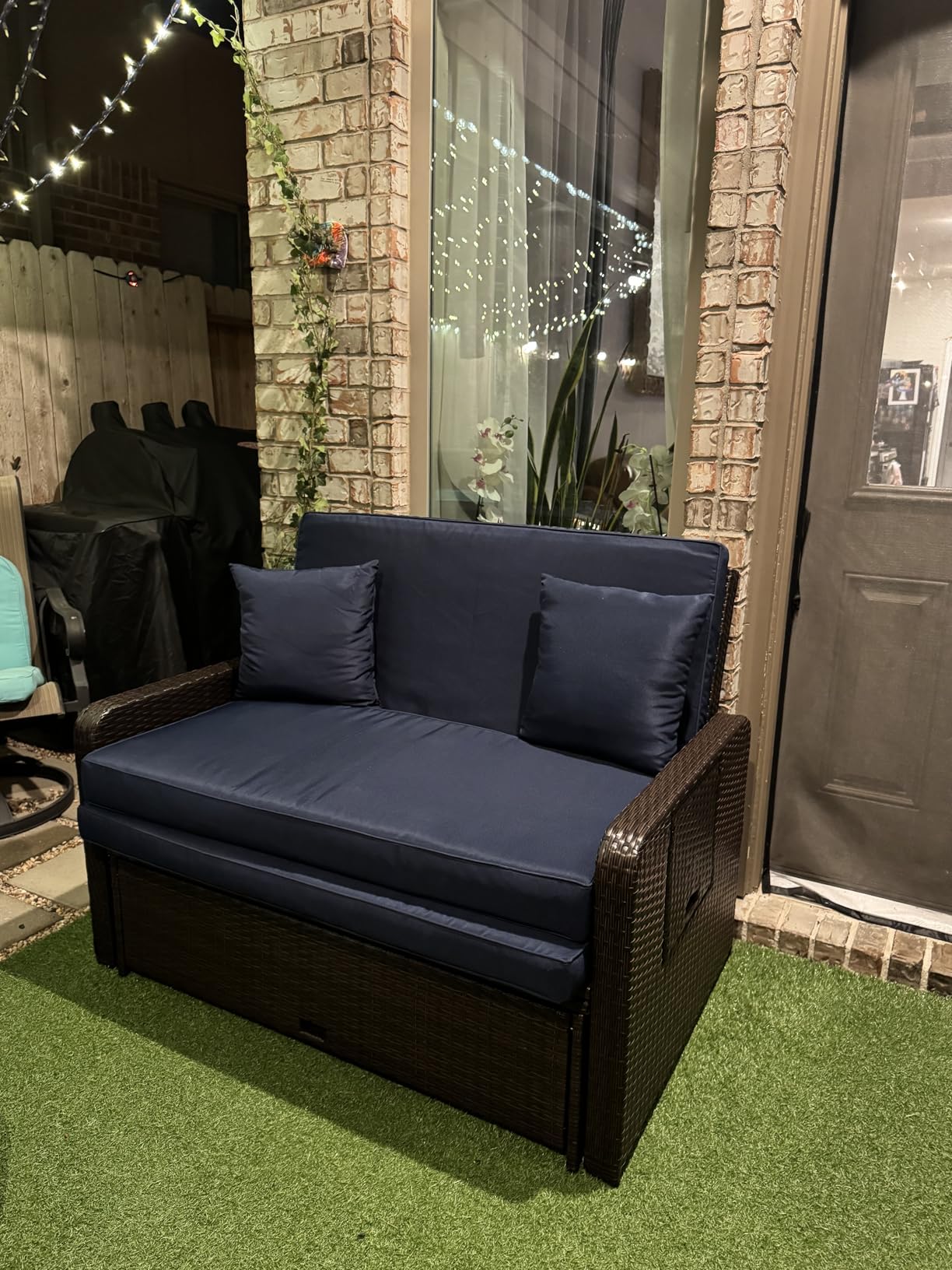 Nightcore Wicker Patio Outdoor Daybed, Outdoor Chaise Lounger with 4-Level Adjustable Backrest, Retractable Side Trays, Storage Ottoman, Comfortable & Removable Cushions, Rattan Loveseat (Beige) customer photo 2