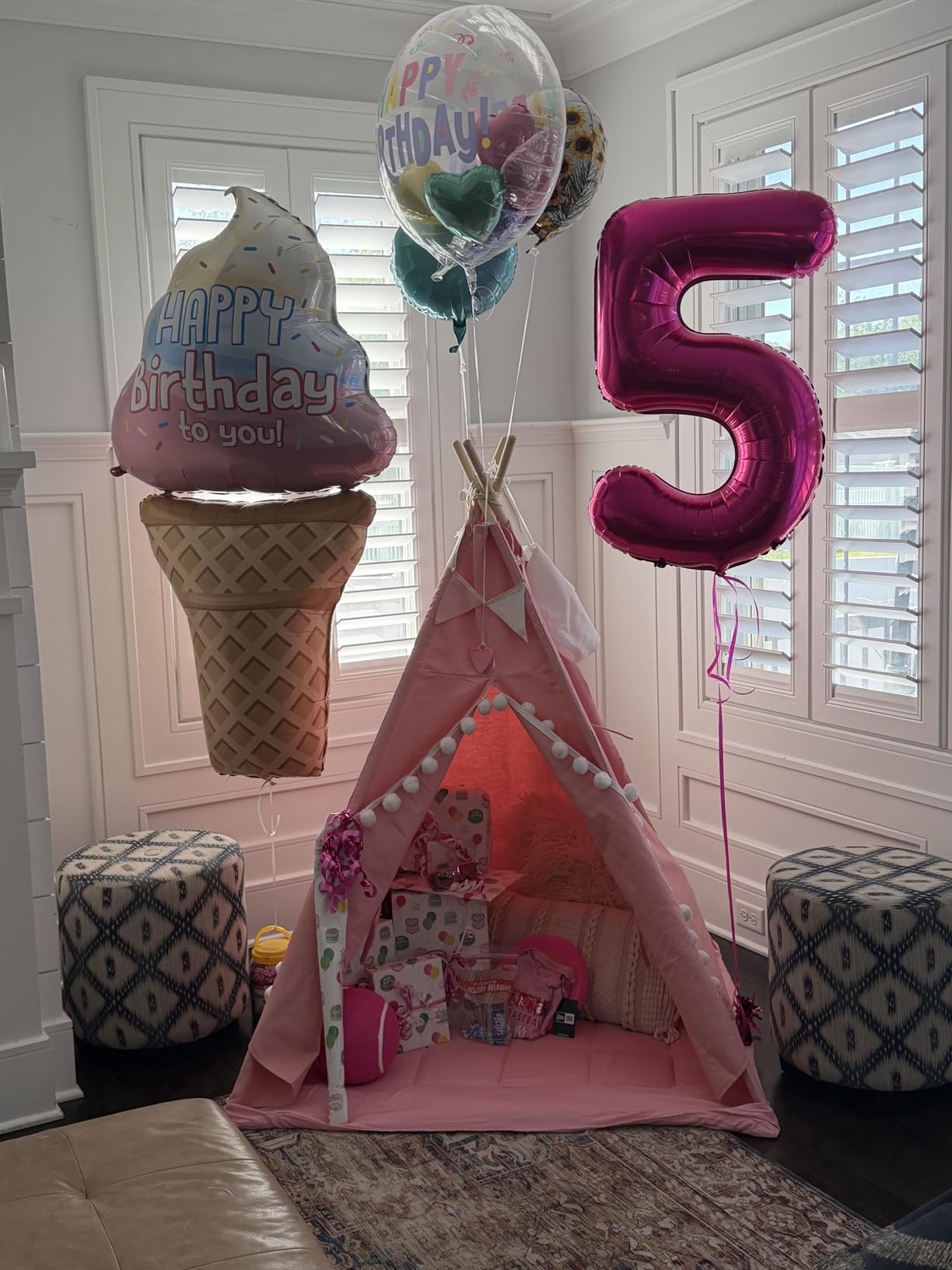 WIRHAO Teepee Tent for Kids with Mat, Cotton Canvas Kids Teepee with Pompom for Toddlers Indoor Play Tent for Girls Boys with Stars Lights, Carry Bag, Banner Flag (Khaki) customer photo 1