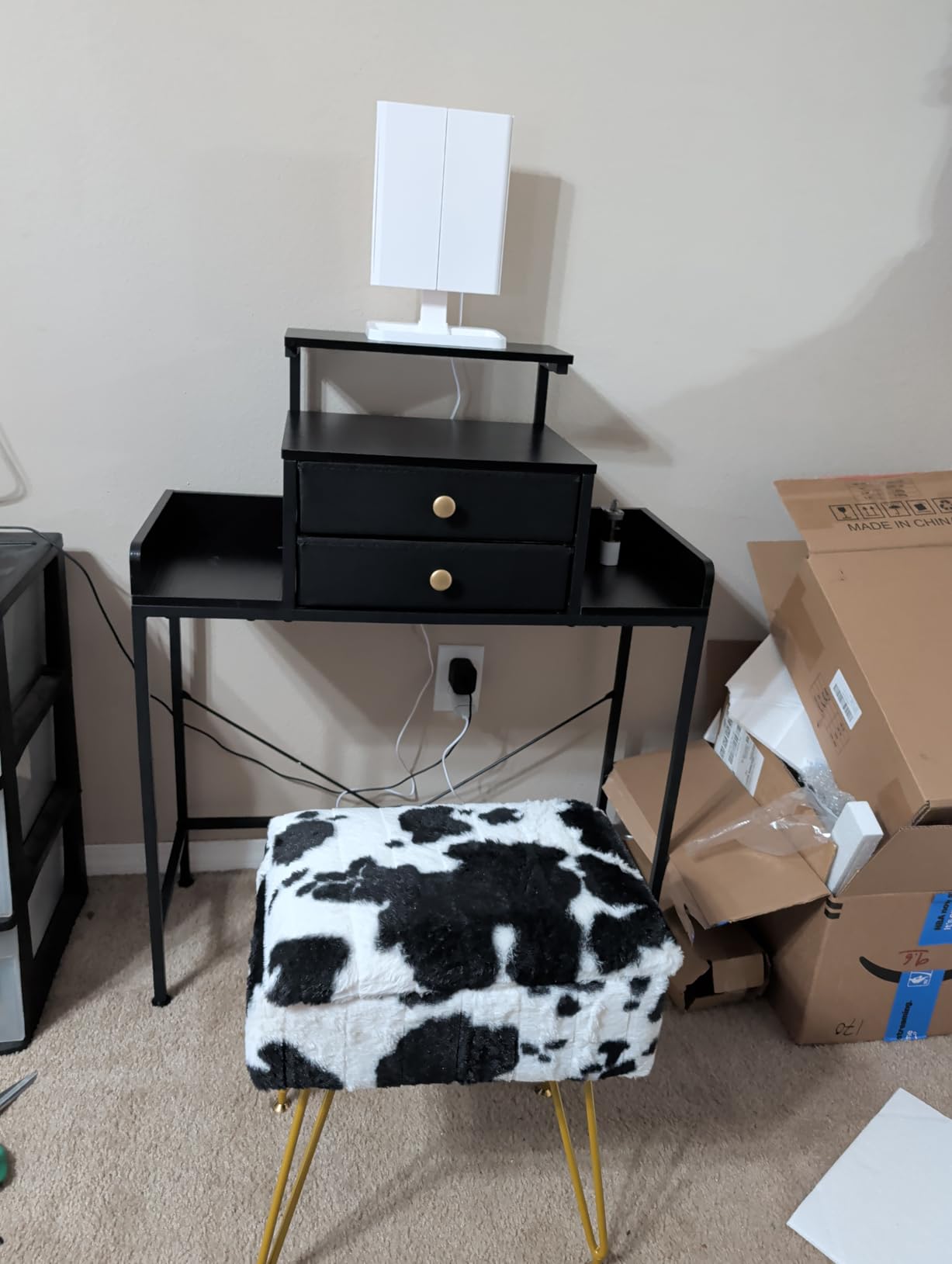 Vanity Desk with Mirror and Lights 28.4''W Small Makeup Vanity | Vanity Table with Height-Adjustable Stand, 2 Fabric Drawers Compact Makeup Desk, Gift for Girls, Bedroom Small Space, White customer photo 2