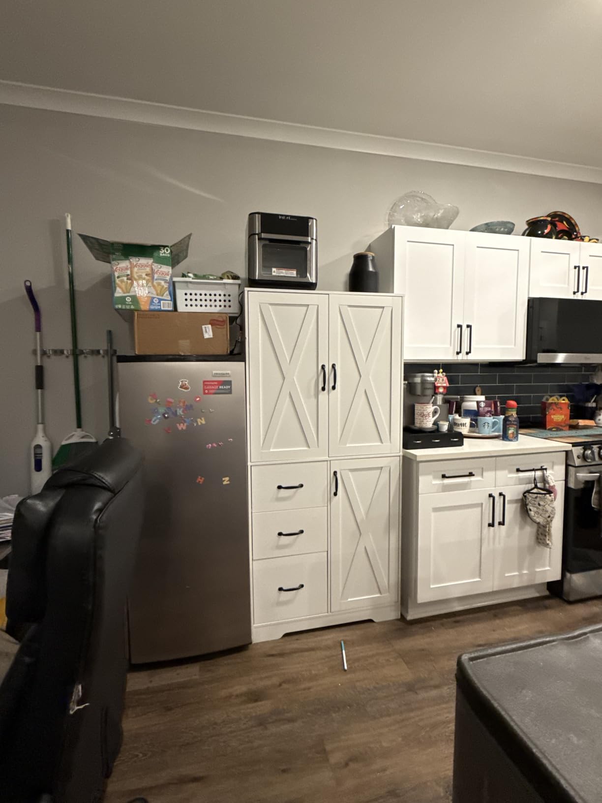 IRONCK Pantry Cabinet, 67.5 inch Tall Storage Cabinet with 3 Doors & Drawers, Farmhouse Kitchen Cabinet with Adjustable Shelves, 5 Tier Freestanding Cupboard for Kitchen, Office, White customer photo 1