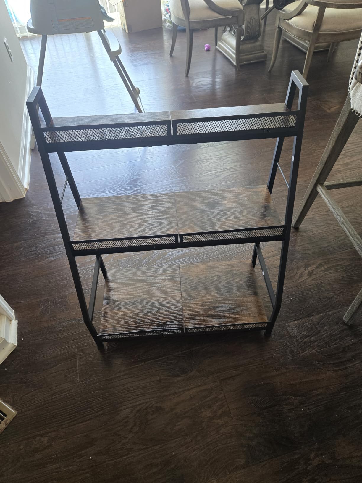 Hayexiha 3-Tier Expanded Liquor Stand, Freestanding Trapezoid Wine Rack | 40+Bottle Capacity: 24.8-inch-wide wood-and-steel stand has stepped shelves, safety fencing and adjustable feet. customer photo 1