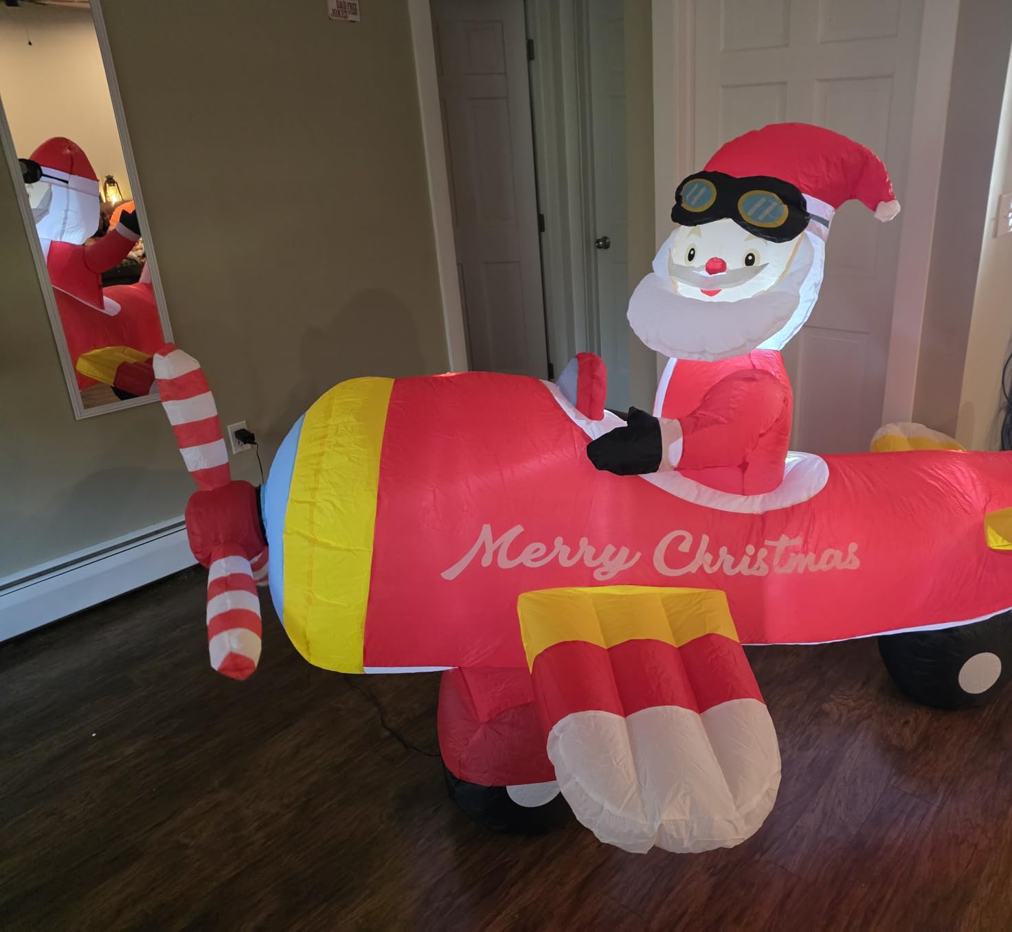 8 FT Christmas Inflatable Decorations,Santa Claus on Flying Animated Airplane with Poweful Blower,Outdoor Xmas Blow Up Decorations,Built-in Bright LED Lights for Indoor Outdoor,Lawn,New Year Gifts customer photo 2