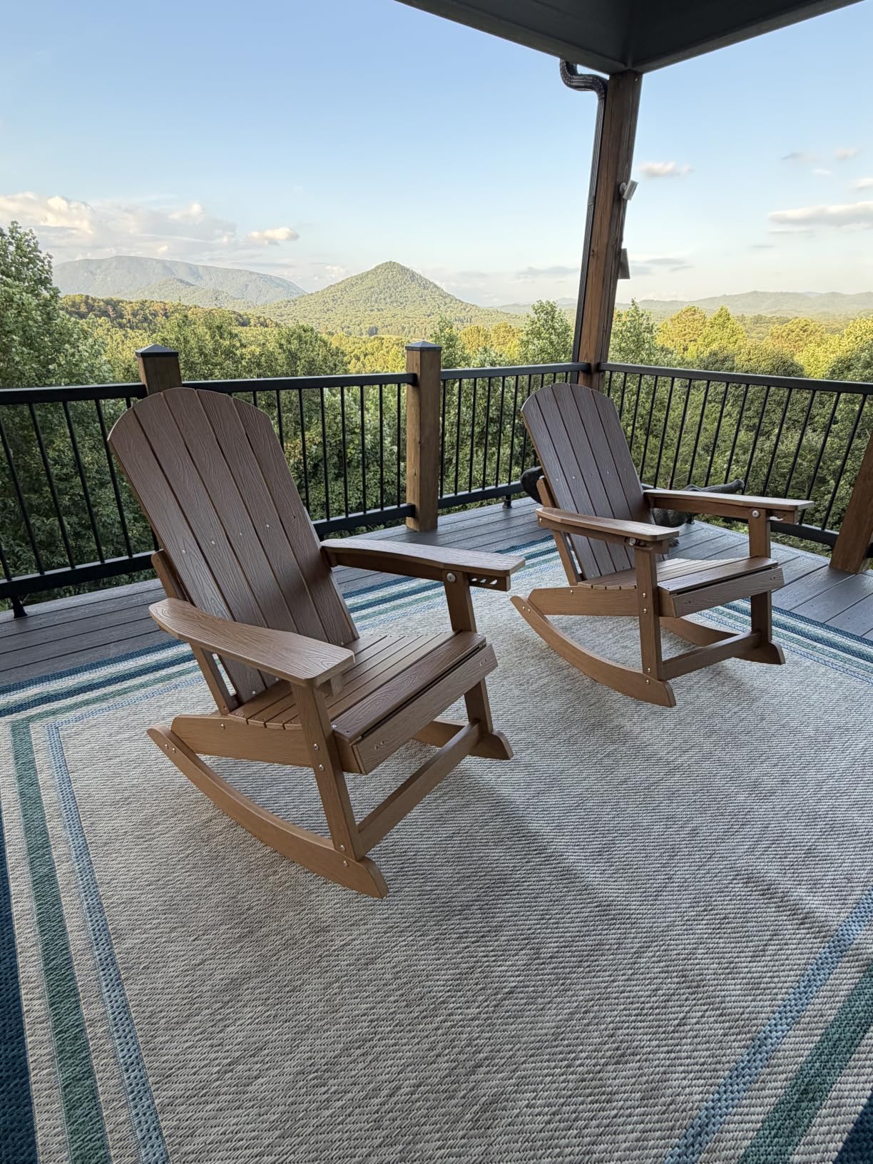 YEFU Adirondack Rocking Chairs Set of 2, with Footrest, All-Weather, Black | 5-Level Adjustable Backrest, Retractable Ottoman & Cup Holder, Like Real Wood, for Outdoor/Patio/Porch, Heavy Duty, 400 lbs customer photo 1