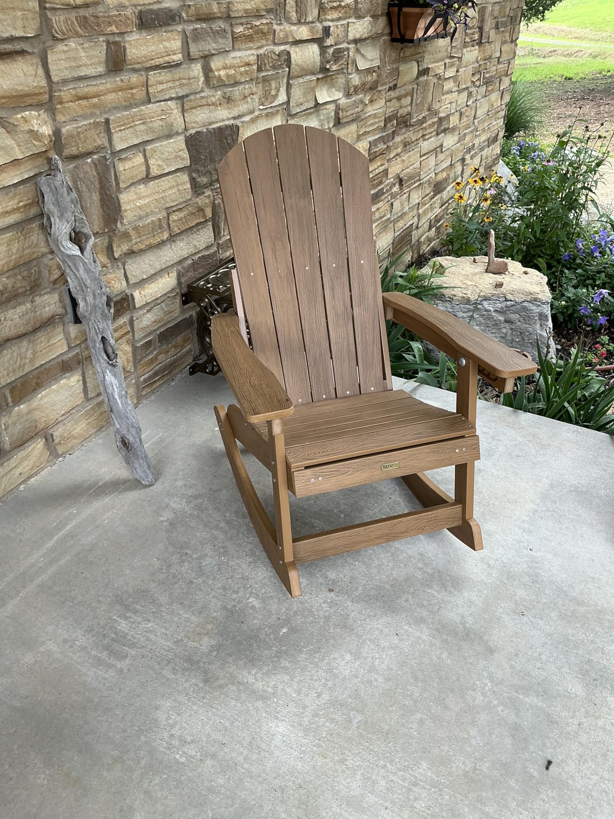 YEFU Adirondack Rocking Chairs Set of 2, with Footrest, All-Weather, Black | 5-Level Adjustable Backrest, Retractable Ottoman & Cup Holder, Like Real Wood, for Outdoor/Patio/Porch, Heavy Duty, 400 lbs customer photo 2