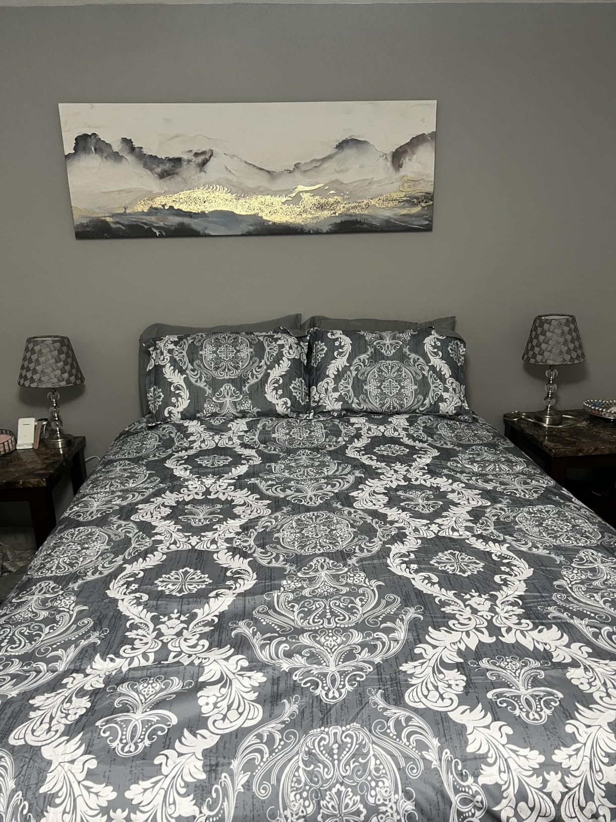 WONGS BEDDING Black Comforter Set California King Size, Gold Damask 7 Pieces Bed in a Bag Microfiber Comforter Bedding Sets customer photo 1