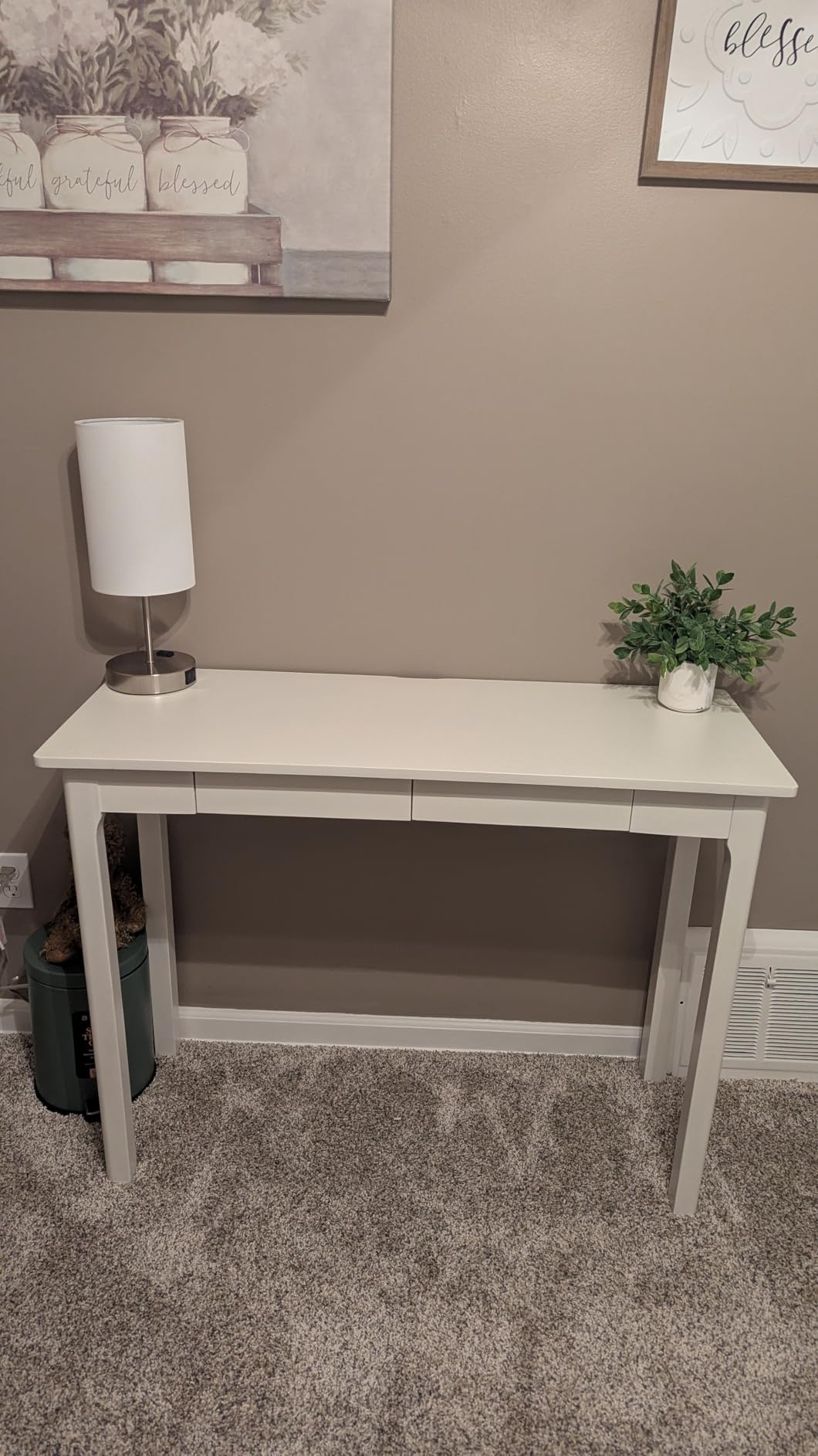 Solid Wooden Desk with Drawers - 39 x 16 Inch Narrow Desks, Rubberwood Mid Century Modern Desks, Small Writing Desk for Bedroom|Small Spaces - Walnut Color customer photo 2