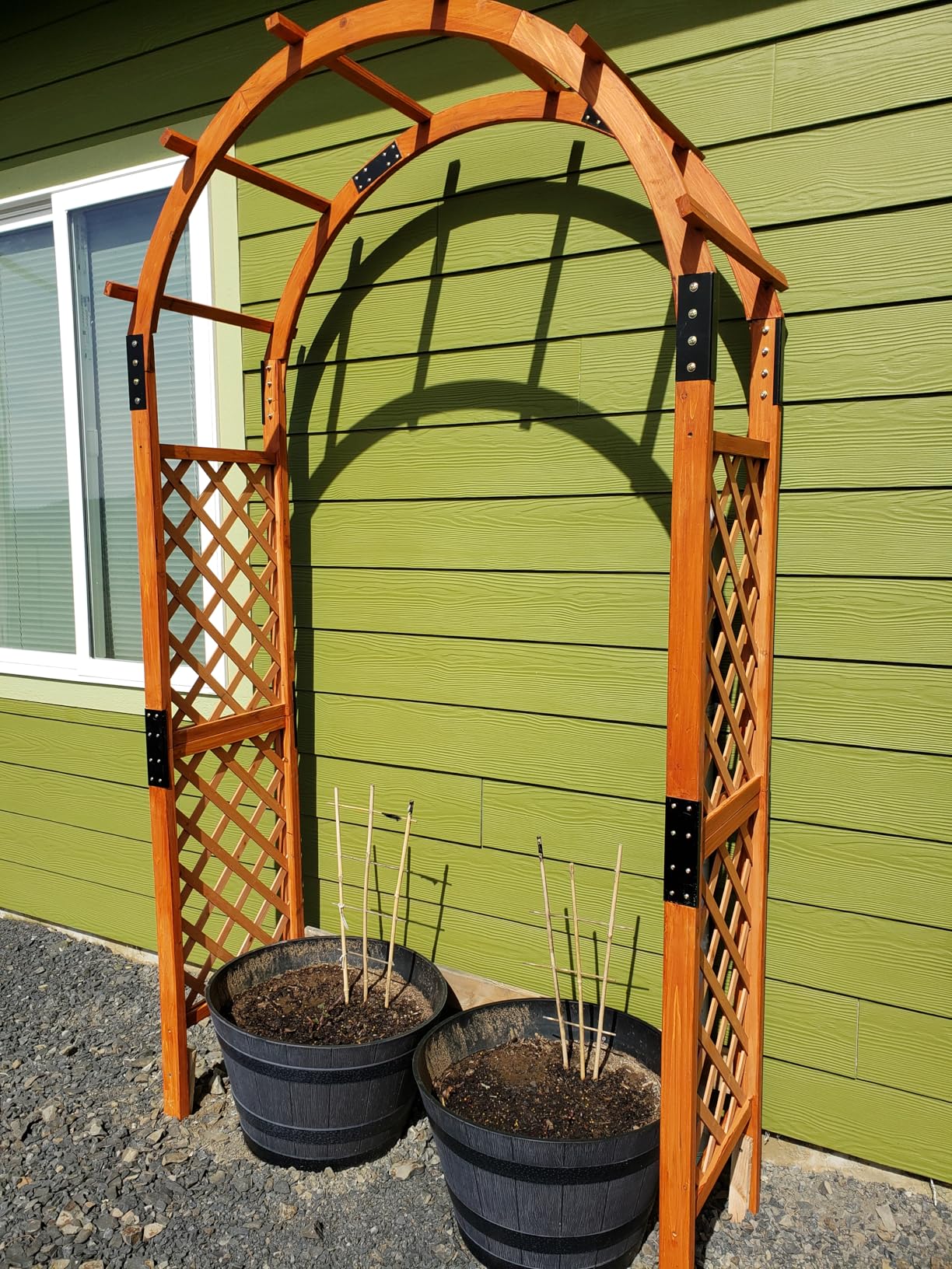 Giantex 7.5FT Wood Garden Arbor Trellis, Wooden Wedding Arch for Ceremony | Outdoor Archway Pergola for Climbing Plants, Pathway, Yard, Garden Party Decoration, Easy Assembly customer photo 2