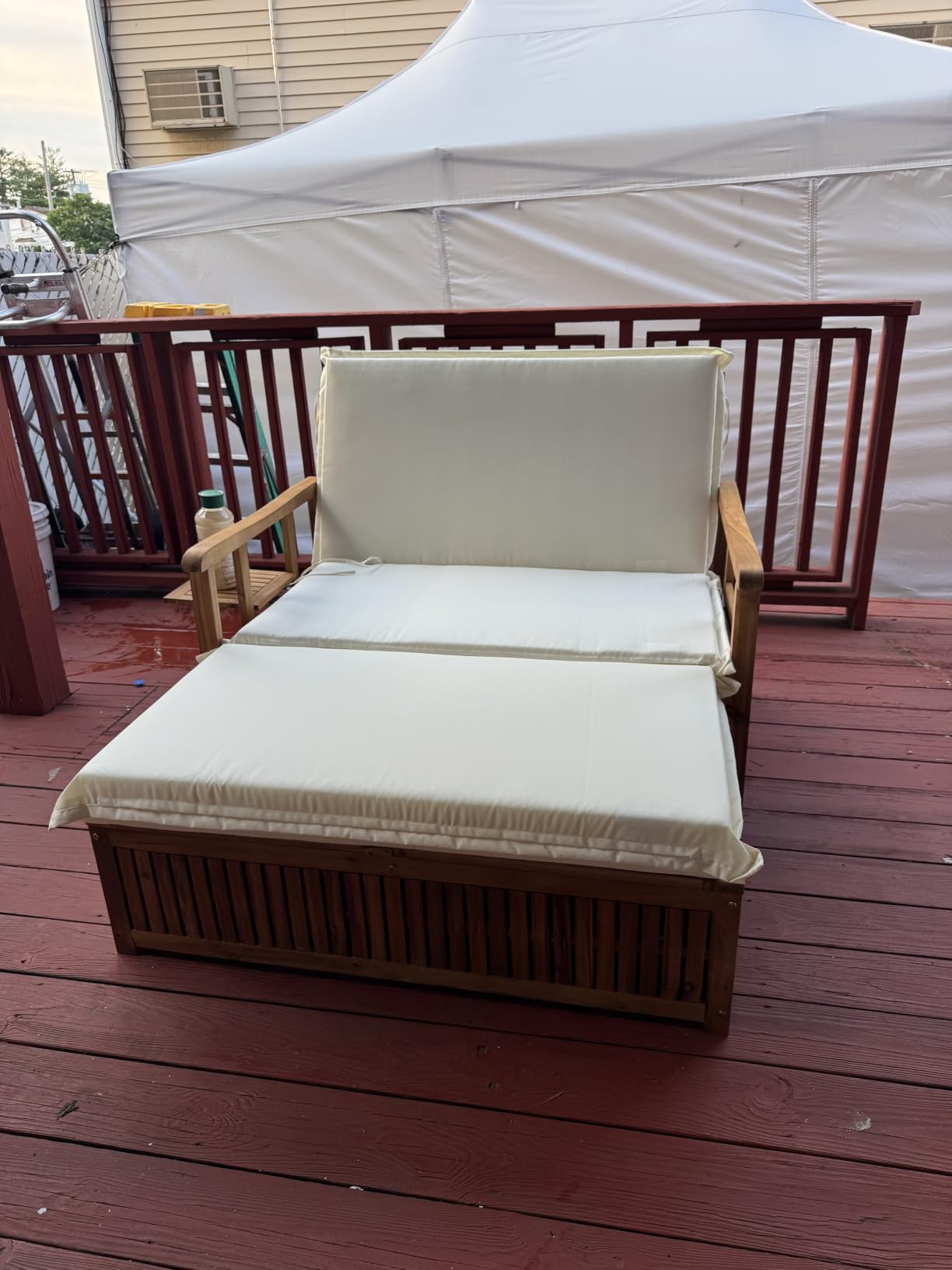 LDAILY Moccha Acacia Wood Outdoor Daybed - Wooden Loveseat Sofa with 4-Level Backrest, Storage Ottoman, Cushions, Outside Sunbed, Double Bed Lounger for Backyard Porch Pool Patio Furniture Set customer photo 1