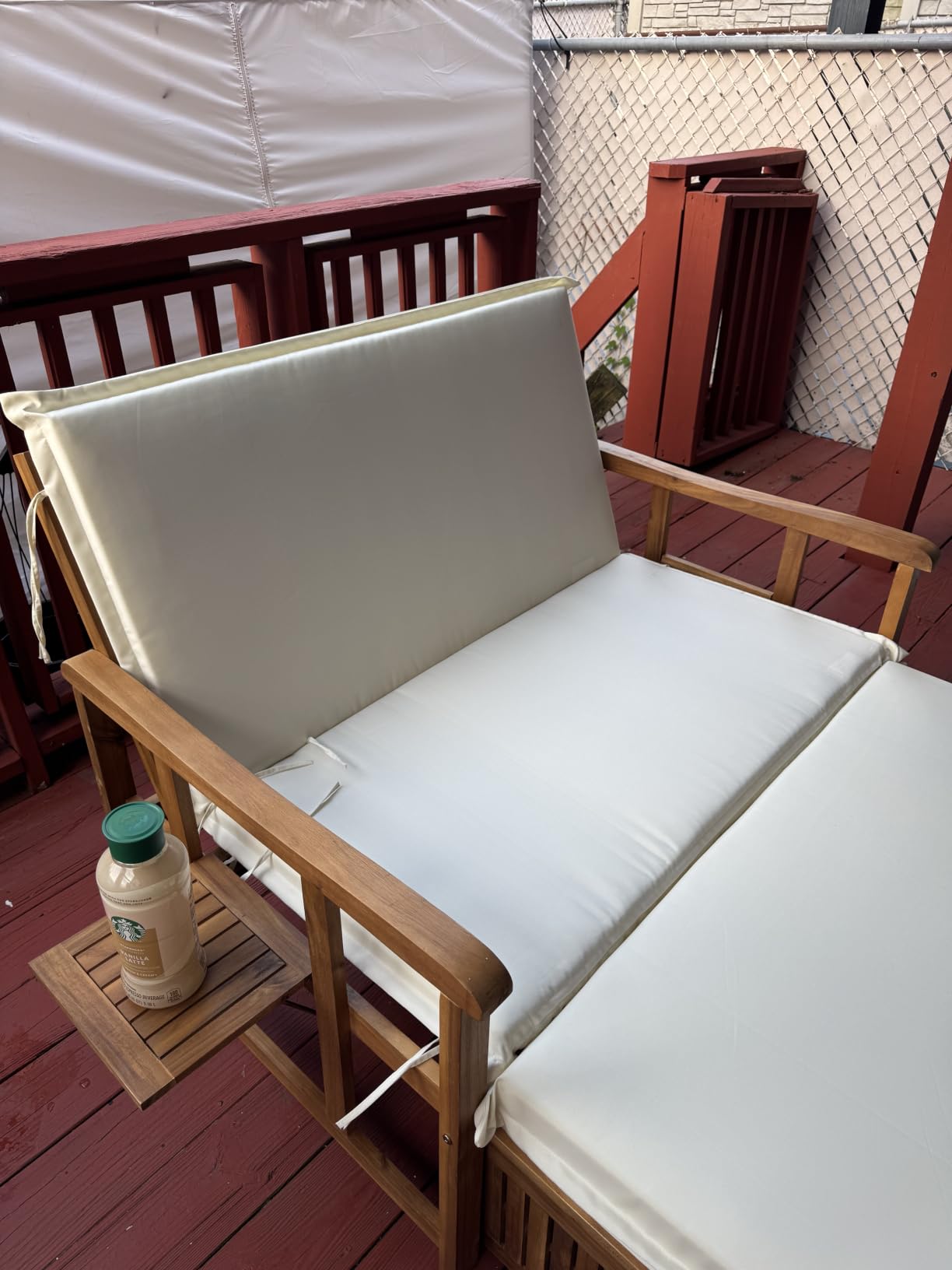 LDAILY Moccha Acacia Wood Outdoor Daybed - Wooden Loveseat Sofa with 4-Level Backrest, Storage Ottoman, Cushions, Outside Sunbed, Double Bed Lounger for Backyard Porch Pool Patio Furniture Set customer photo 2