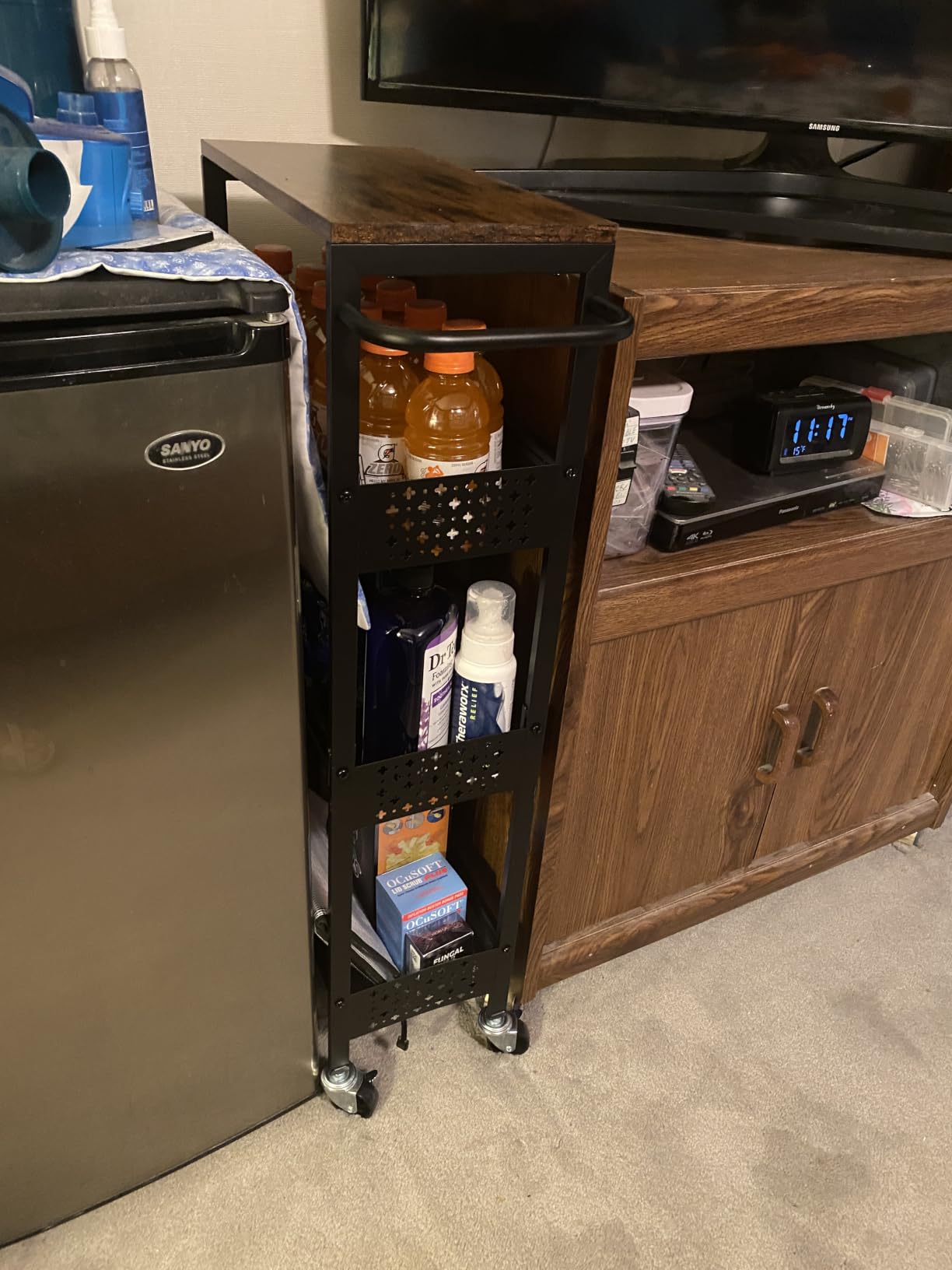 Vivihomety Utility Slim Storage Cart with Wheels, 4 Tier Small Rolling Cart with Wood Top, Metal Kitchen Bathroom Laundry Room Organization Trolley with Handle for Narrow Space - Black customer photo 2