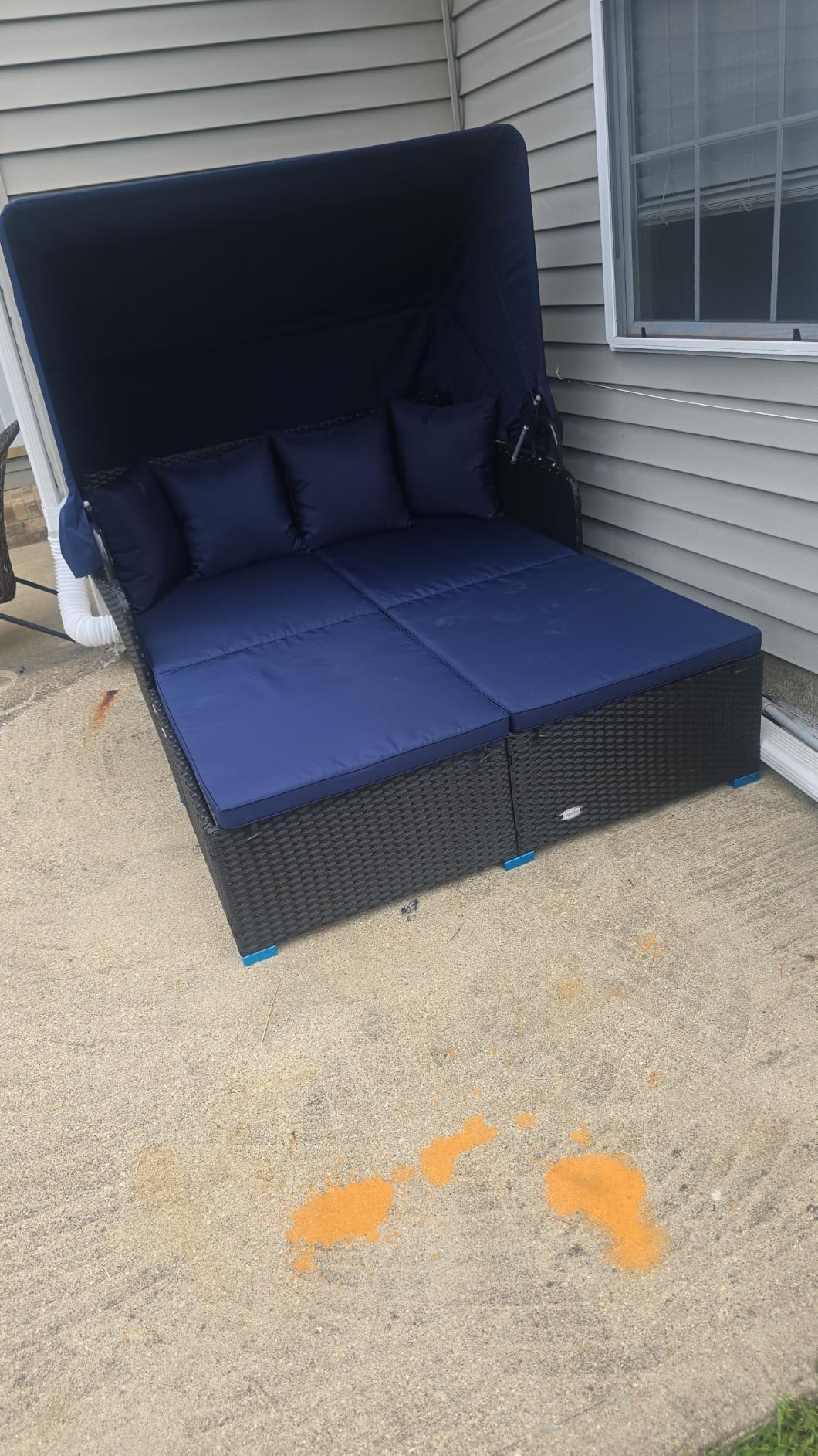 COSTWAY Outdoor Daybed with Retractable Canopy, Wicker Patio Furniture Set with Cushioned Pillows, Patio Rattan Daybed for Deck, Backyard, Poolside (Navy) customer photo 1