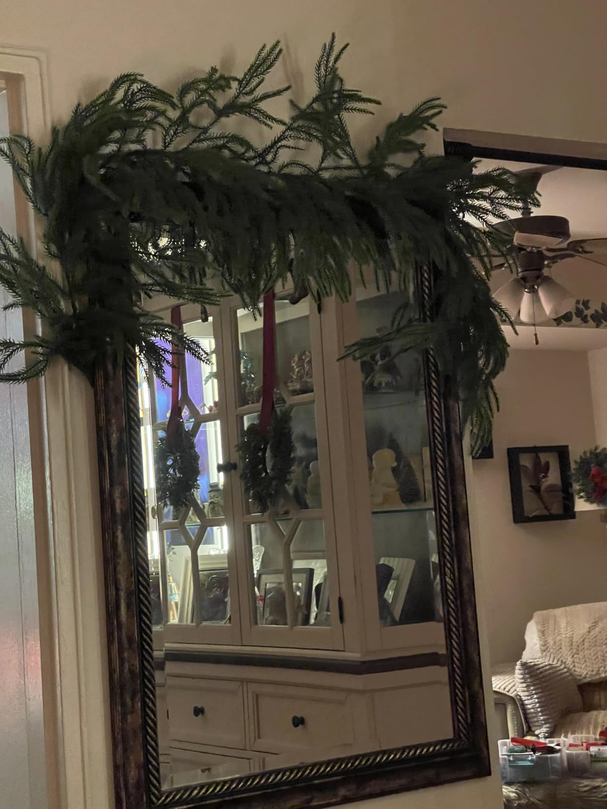 9FT Artificial Norfolk Pine Garland, Realistic Christmas Greenery Garland for Mantle, Staircase, Banister, Fireplace, Wall, Door, Table, Indoor & Outdoor Holiday Xmas Decorations customer photo 2