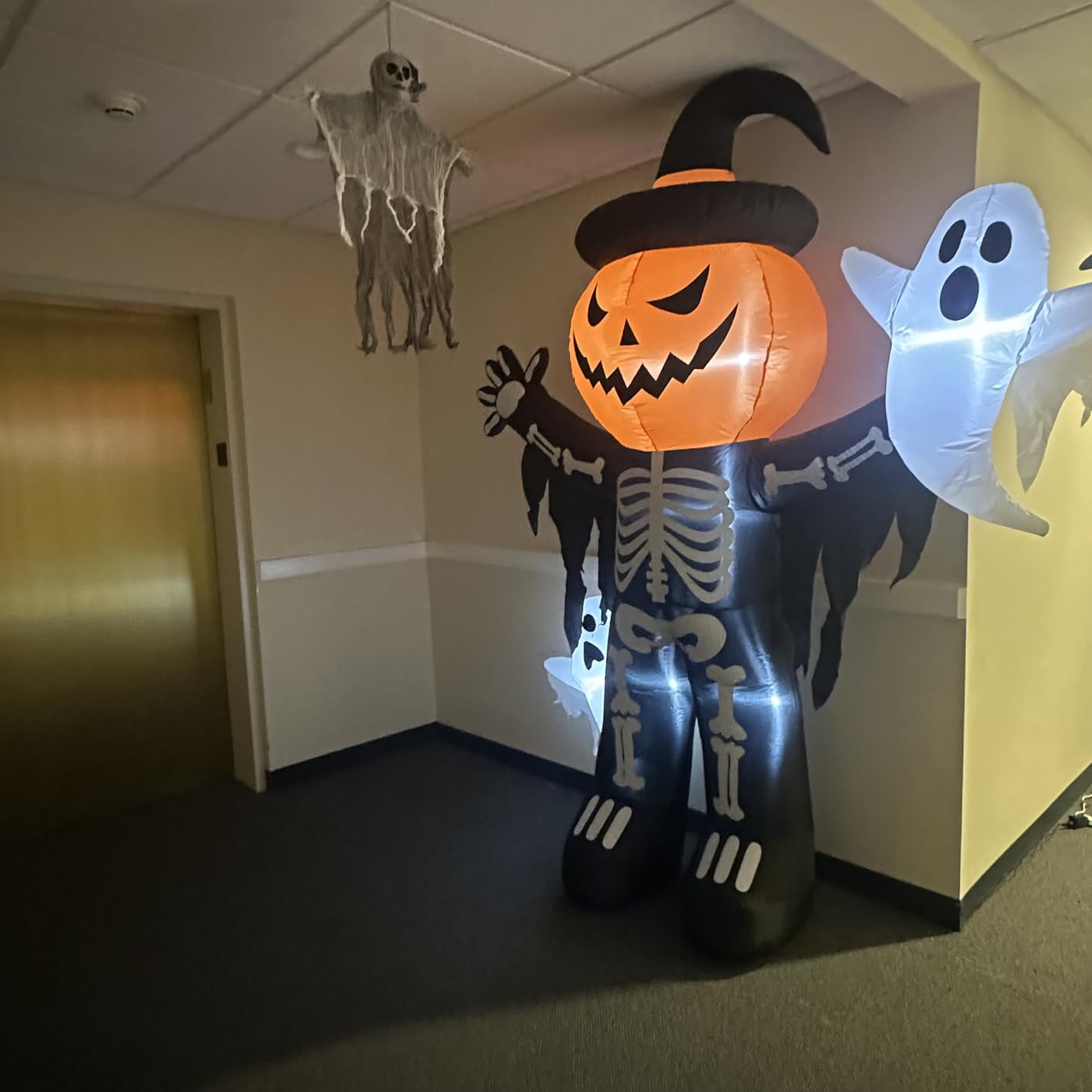 LANGXUN 8ft Skeleton Pumpkin with Ghosts 2025 Halloween Inflatable Decorations - Giant LED-Lit Outdoor Indoor Yard Decor for Lawn, Garden, Patio Holiday Parties customer photo 2