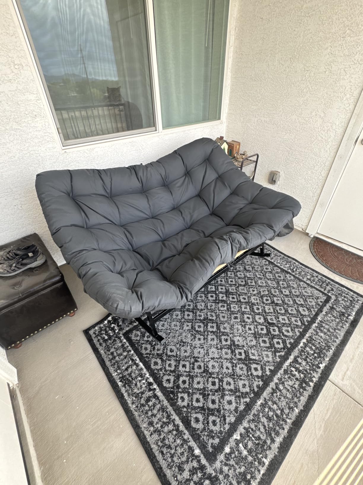 Oversized Double Rocking Papasan Chair with Thick Cushion, 2 Person Big Wicker Outdoor Comfy Recliner, Extra Large Heavy Duty Egg Loveseat for Patio, Balcony, Backyard, Garden, Beige customer photo 1