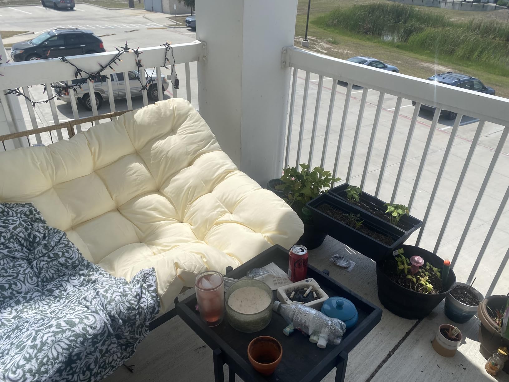 Oversized Double Rocking Papasan Chair with Thick Cushion, 2 Person Big Wicker Outdoor Comfy Recliner, Extra Large Heavy Duty Egg Loveseat for Patio, Balcony, Backyard, Garden, Beige customer photo 2