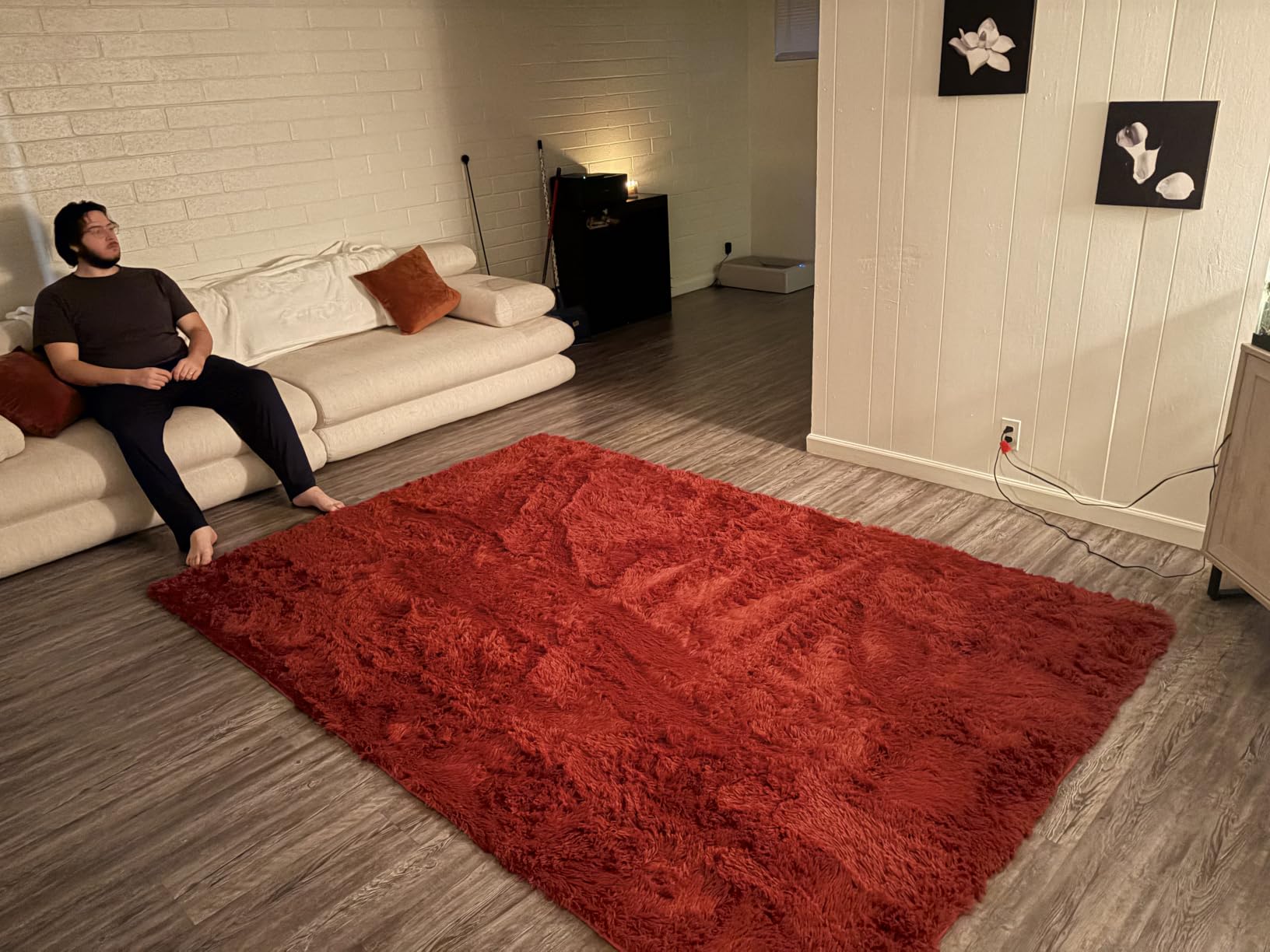 Amdrebio Burnt Orange Area Rugs for Living Room Bedroom, 6x9 Shaggy Furry Fuzzy Fluffy Rug for Kids Room Decor Aesthetic, Large Cute Plush Shag Dark Orange Carpet for Nursery Dorm Classroom Playroom customer photo 1