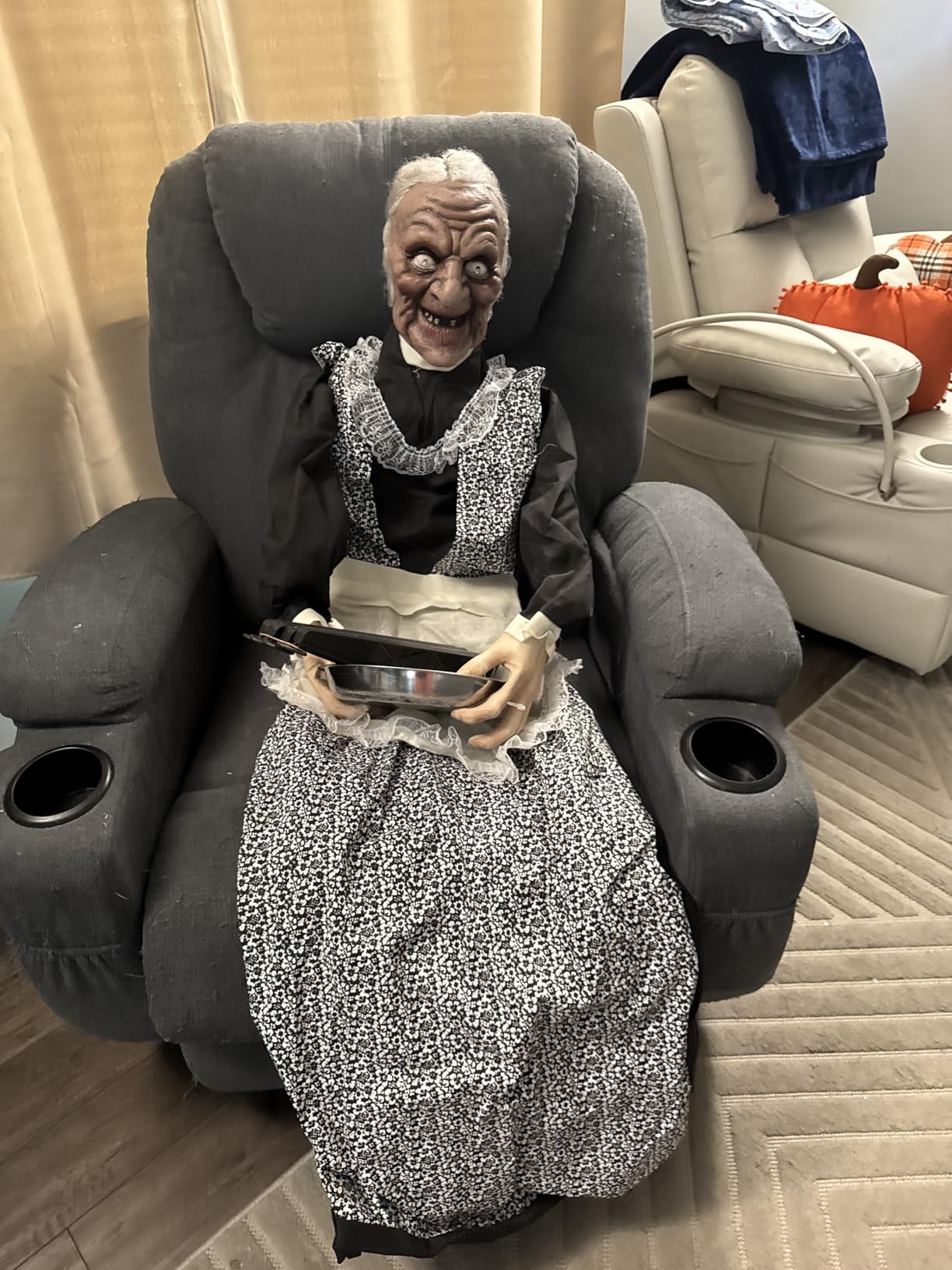 Haunted Hill Farm 3.4-Ft Animatronic Animated Possessed Backbend Lady, Halloween Animatronic, Scary Ghost Horror Movie Party Decoration, Creepy Party Prop, Touch-Activated Lights & Sound, Lifesize customer photo 2