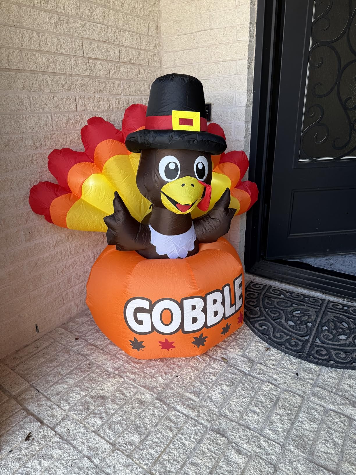 GOOSH 4FT Thanksgiving Inflatables Turkey Outdoor Decorations with Built-in LED Lights, Blow Up Turkey with Pumpkin for Lawn Yard Garden Party House Holiday Decor customer photo 1
