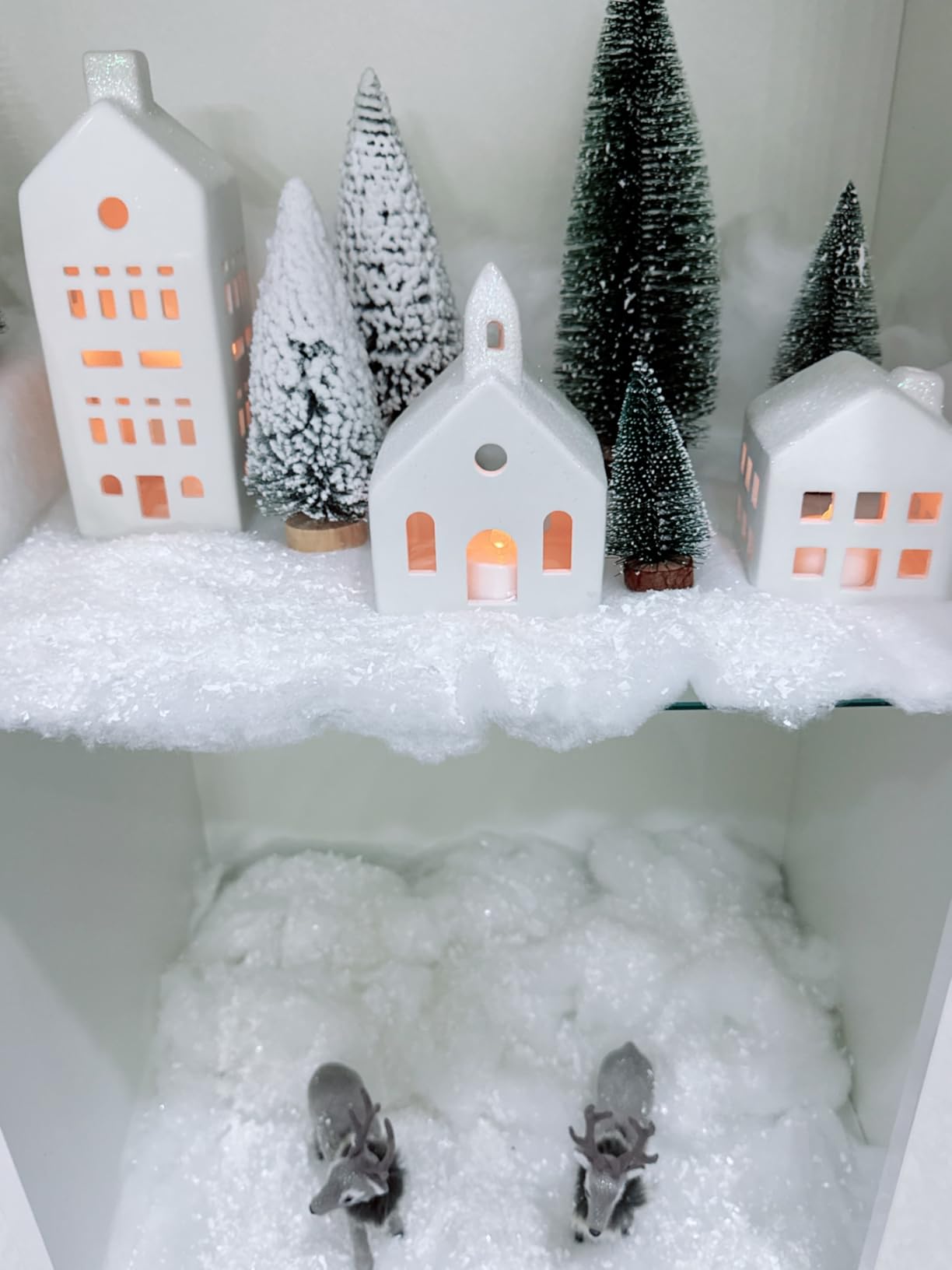 Christmas Decorations Indoor, 5 Lighted Ceramic Christmas Village Houses | Remote Control Warm LED Glow 9 Decorative Trees Rustic Farmhouse Decor for Mantel Tabletop Shelf Bedroom Living Room customer photo 1